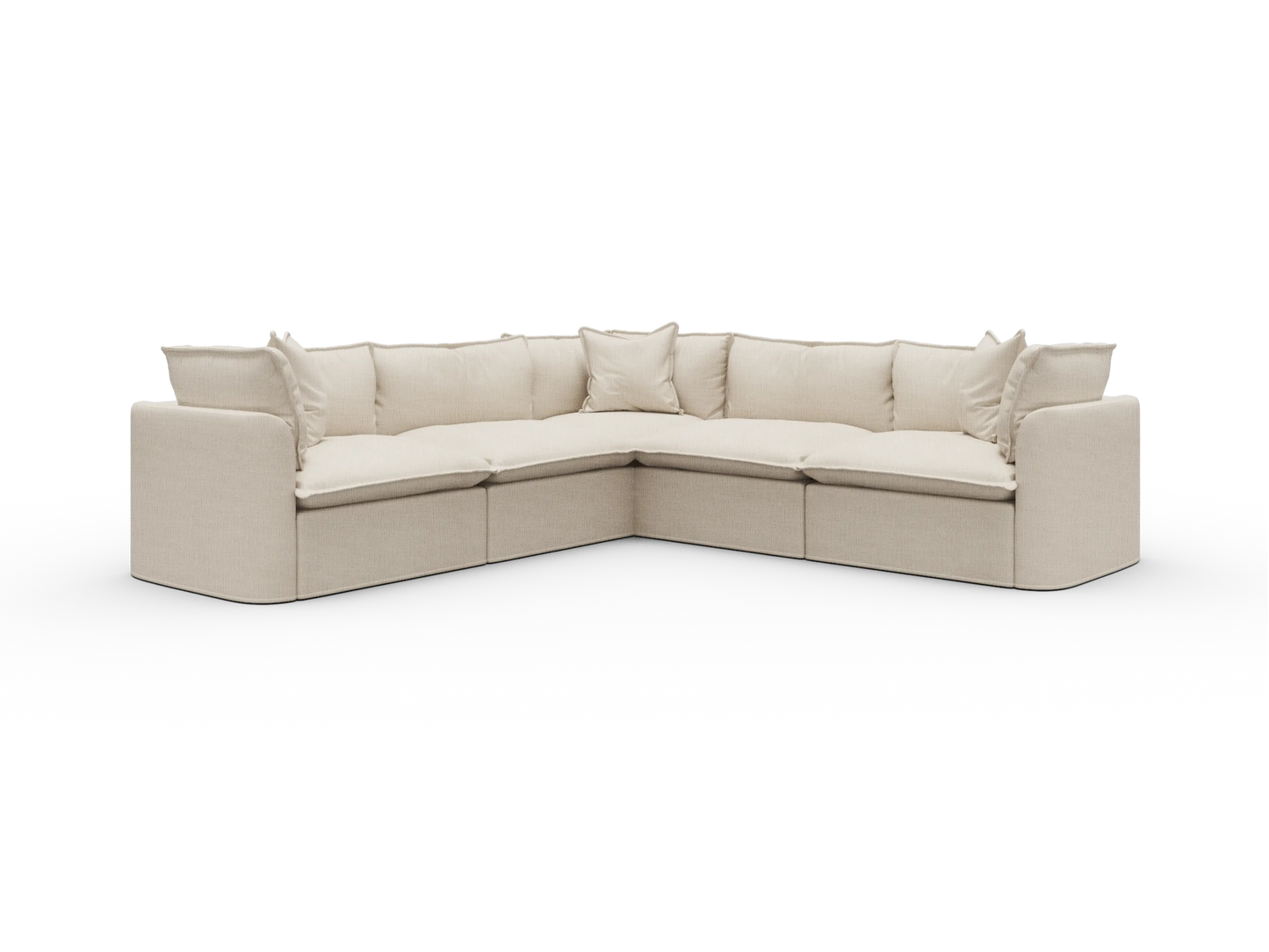 Koala Tamworth Washable Covers 5-seater L-shape sectional with corner in cream linen-look fabric on white