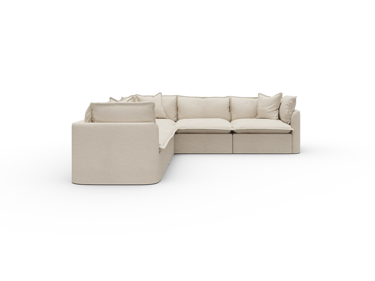 Koala Tamworth Washable Covers 5-seater L-shape sectional with corner in cream linen-look fabric on white