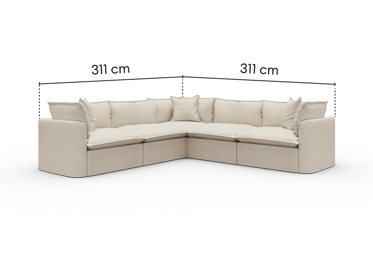 Dimensions diagram of Koala Tamworth 5-seater L-shape sectional with corner with cm measurements