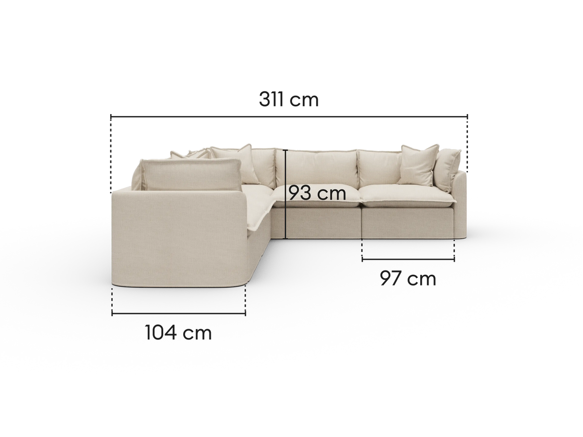 Dimensions diagram of Koala Tamworth 5-seater L-shape sectional with corner with cm measurements