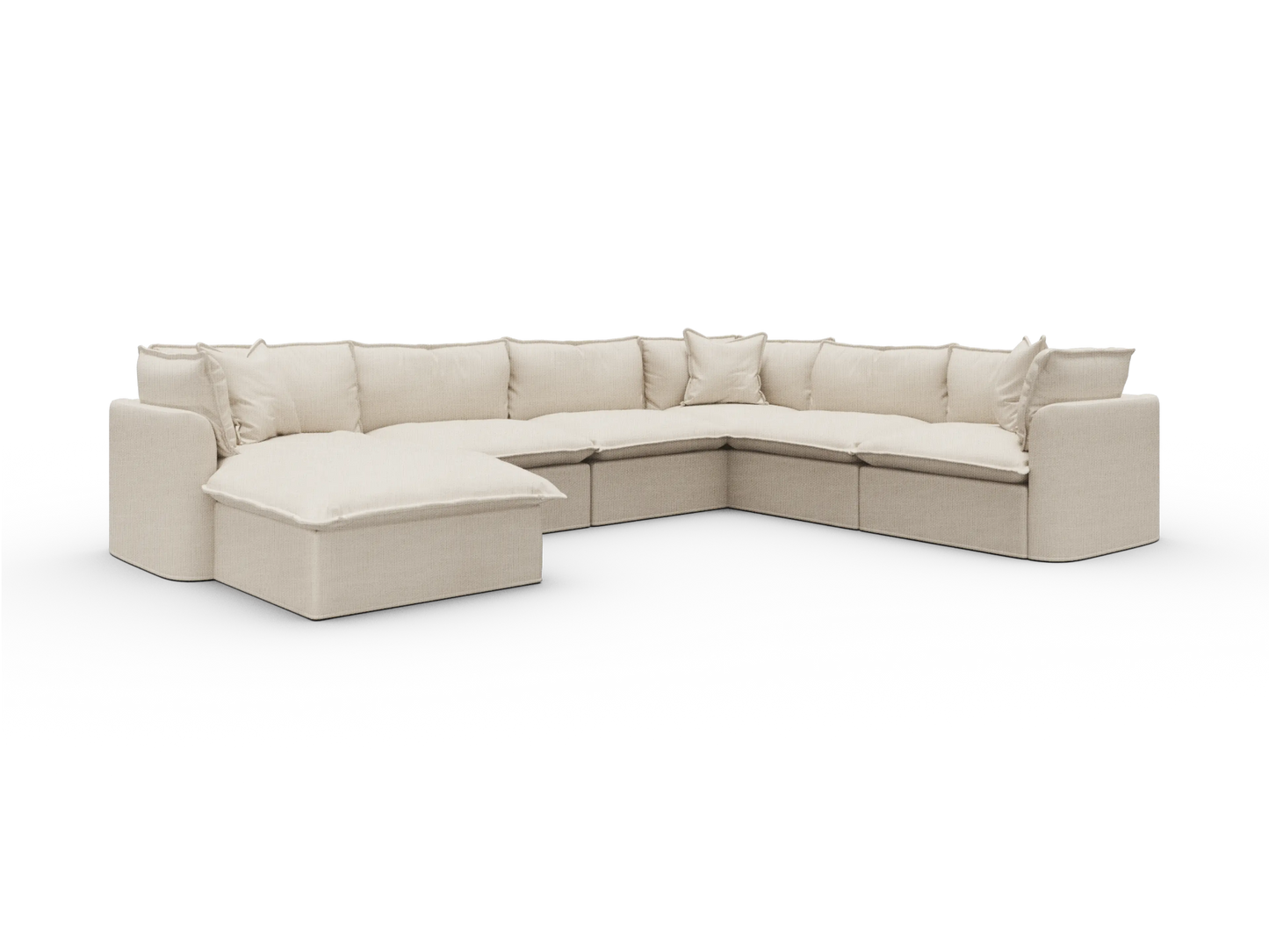 Koala Tamworth Washable Covers 6-seater L-shape sectional with corner chaise in cream linen-look fabric on white