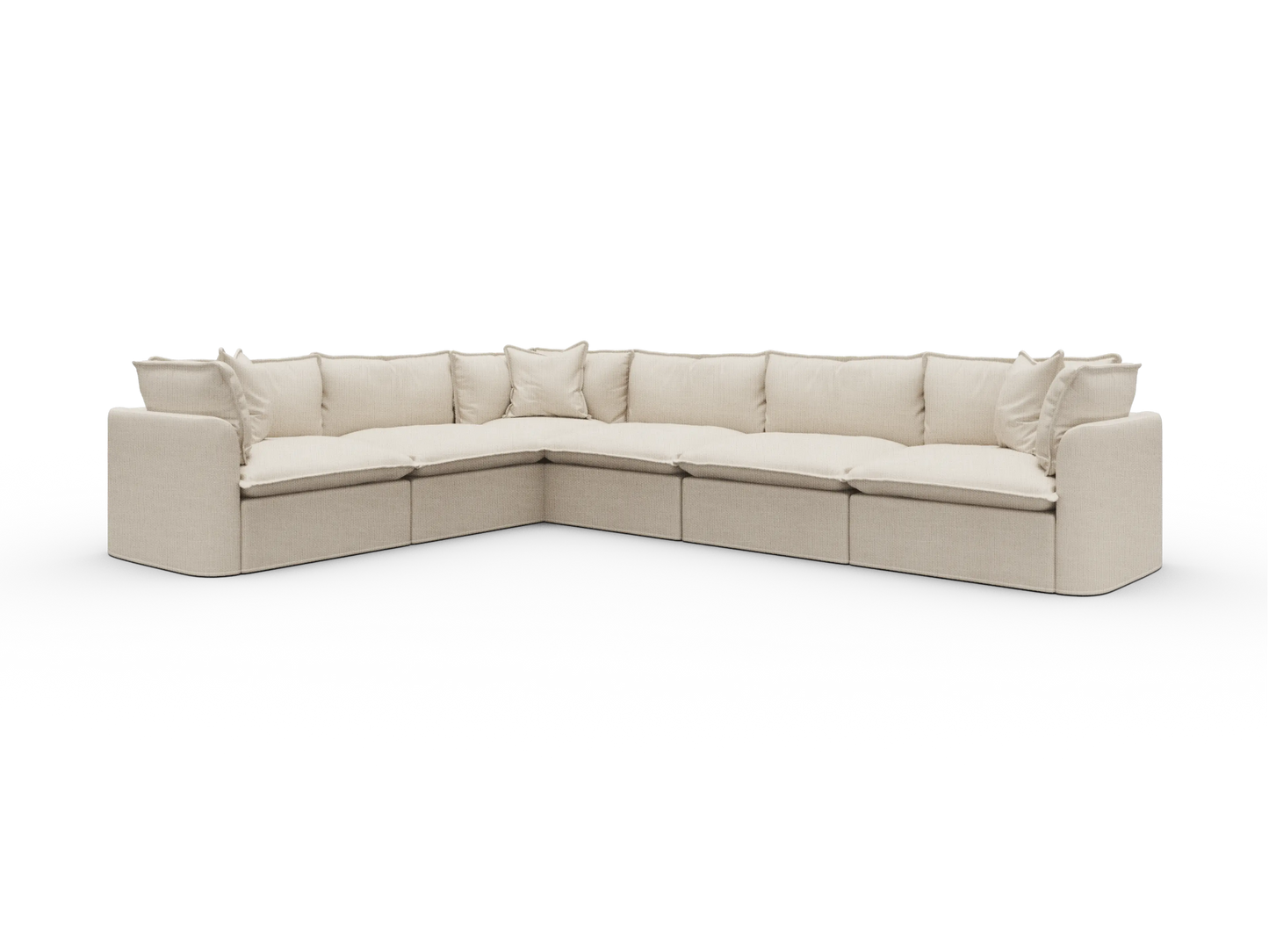 Koala Tamworth Washable Covers 6-seater L-shape sectional with corner in cream linen-look fabric on white
