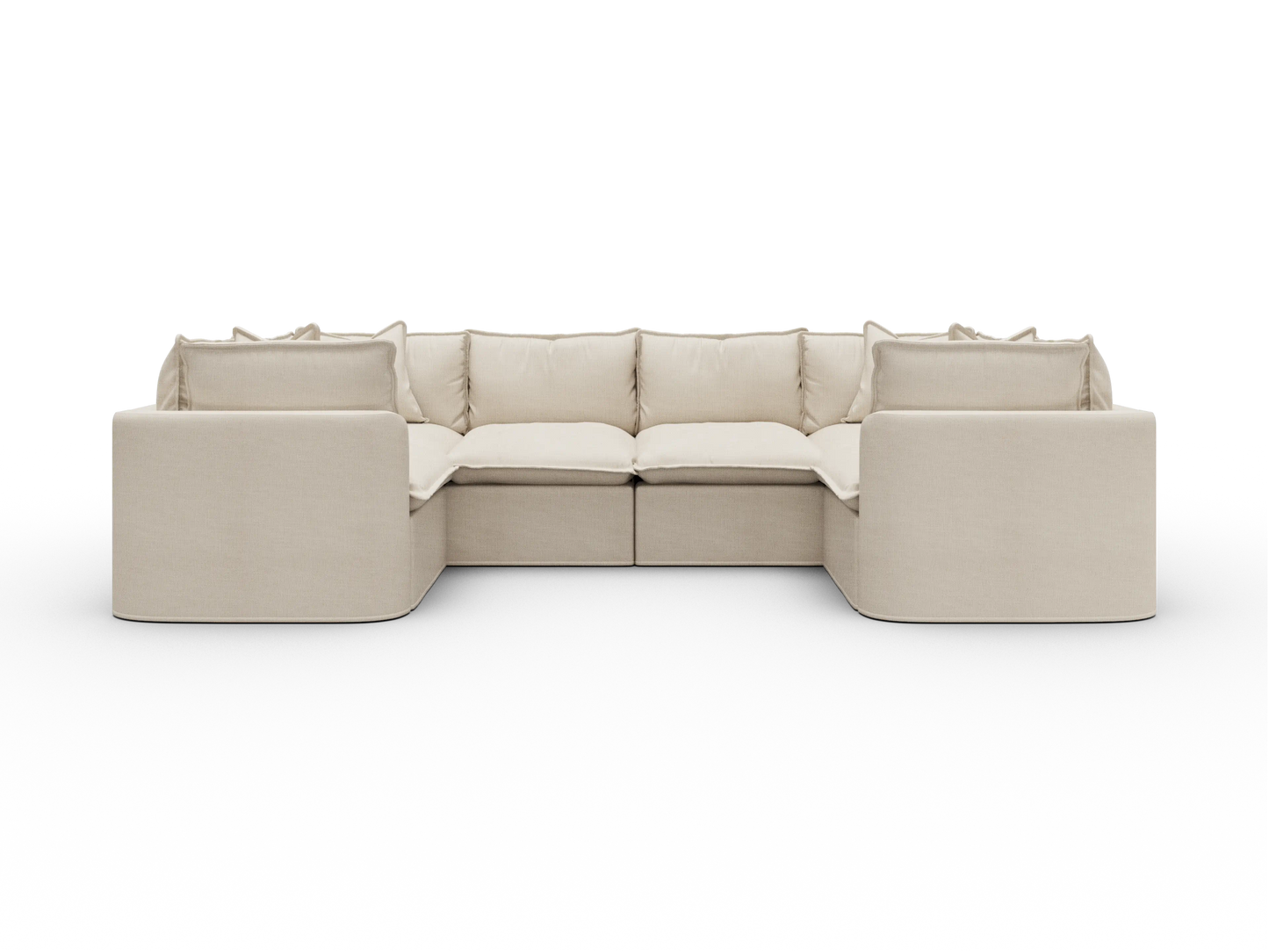 Koala Tamworth Washable Covers 6-seater U-shape sectional with two corners in cream linen-look fabric on white