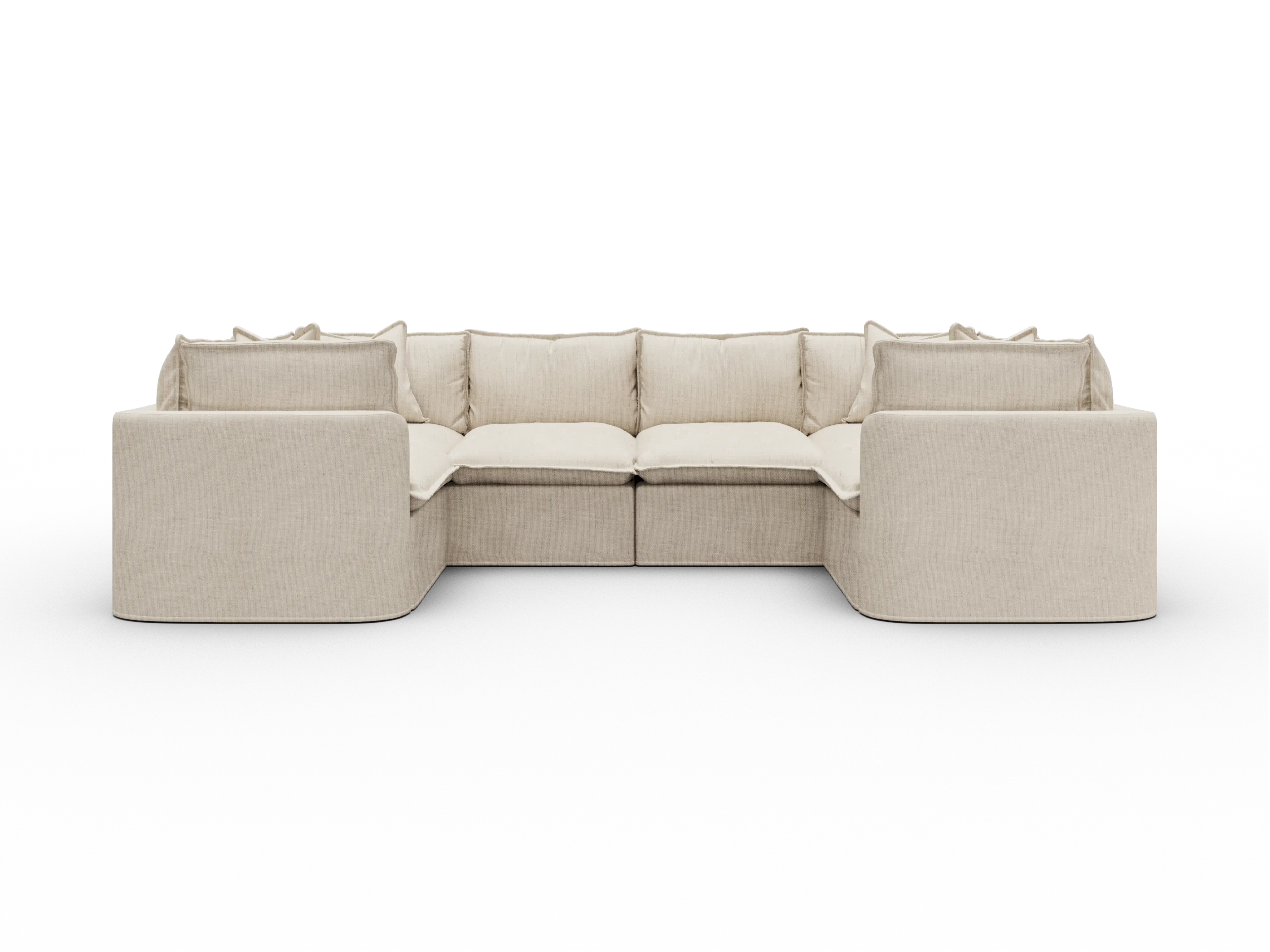 Koala Tamworth Washable Covers 6-seater U-shape sectional with two corners in cream linen-look fabric on white