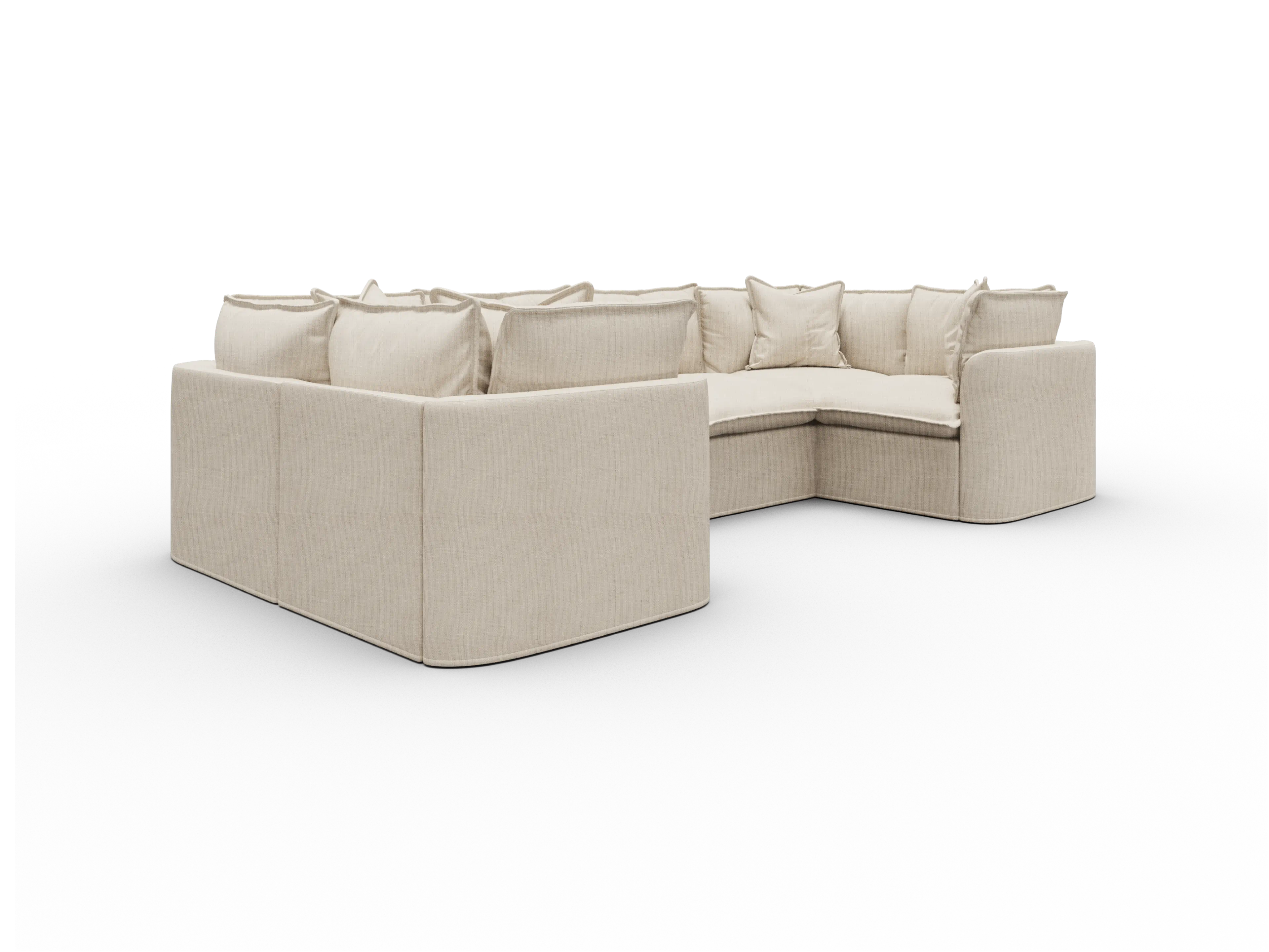 Koala Tamworth Washable Covers 6-seater U-shape sectional with two corners in cream linen-look fabric on white