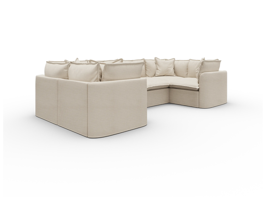 Koala Tamworth Washable Covers 6-seater U-shape sectional with two corners in cream linen-look fabric on white
