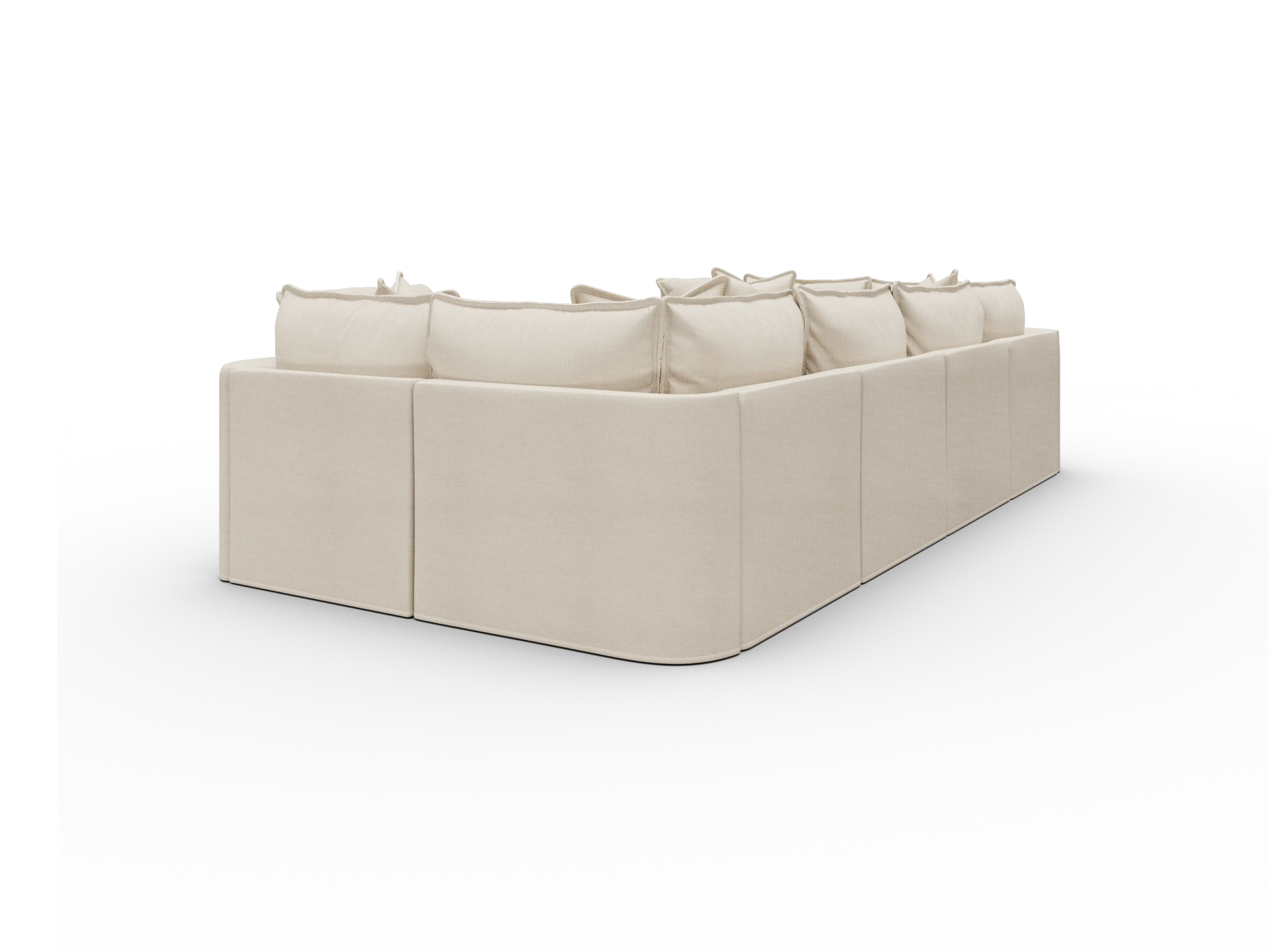 Koala Tamworth Washable Covers 6-seater U-shape sectional with two corners in cream linen-look fabric on white