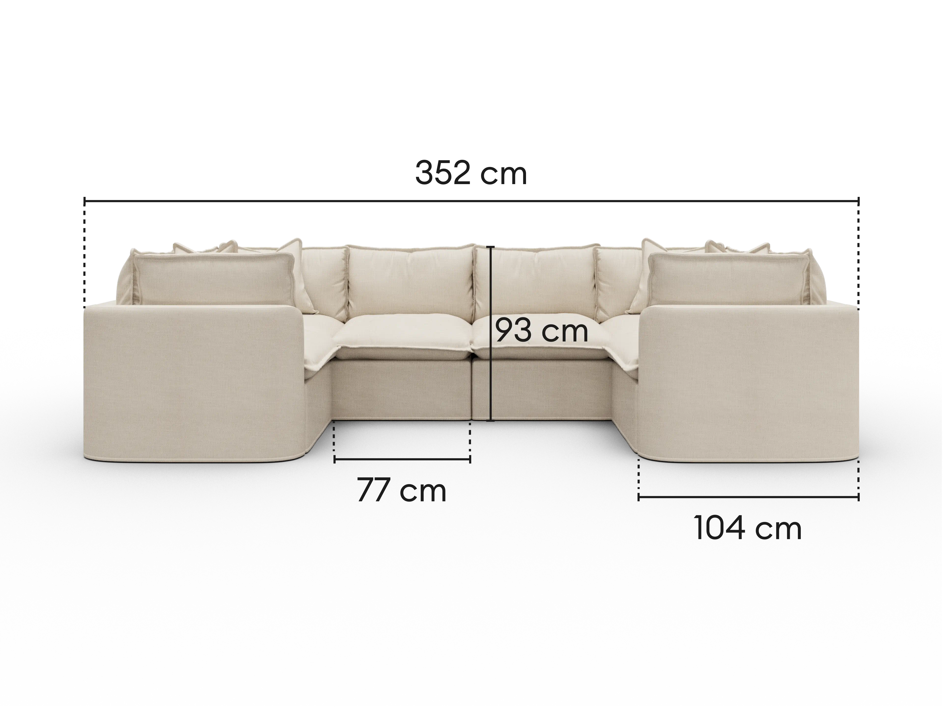 Dimensions diagram of Koala Tamworth 6-seater U-shape sectional with two corners with cm measurements