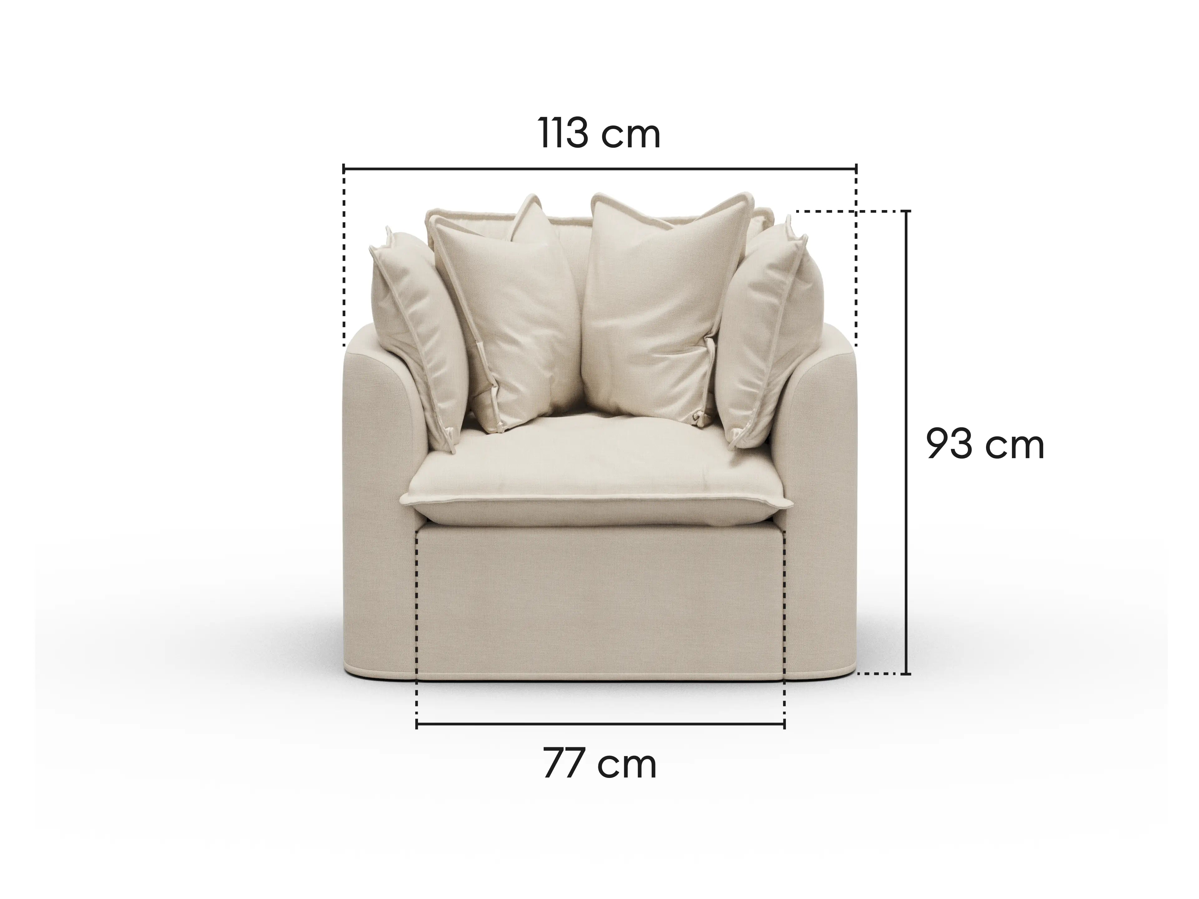 Dimensions diagram of Koala Tamworth Washable Covers armchair with cm measurements