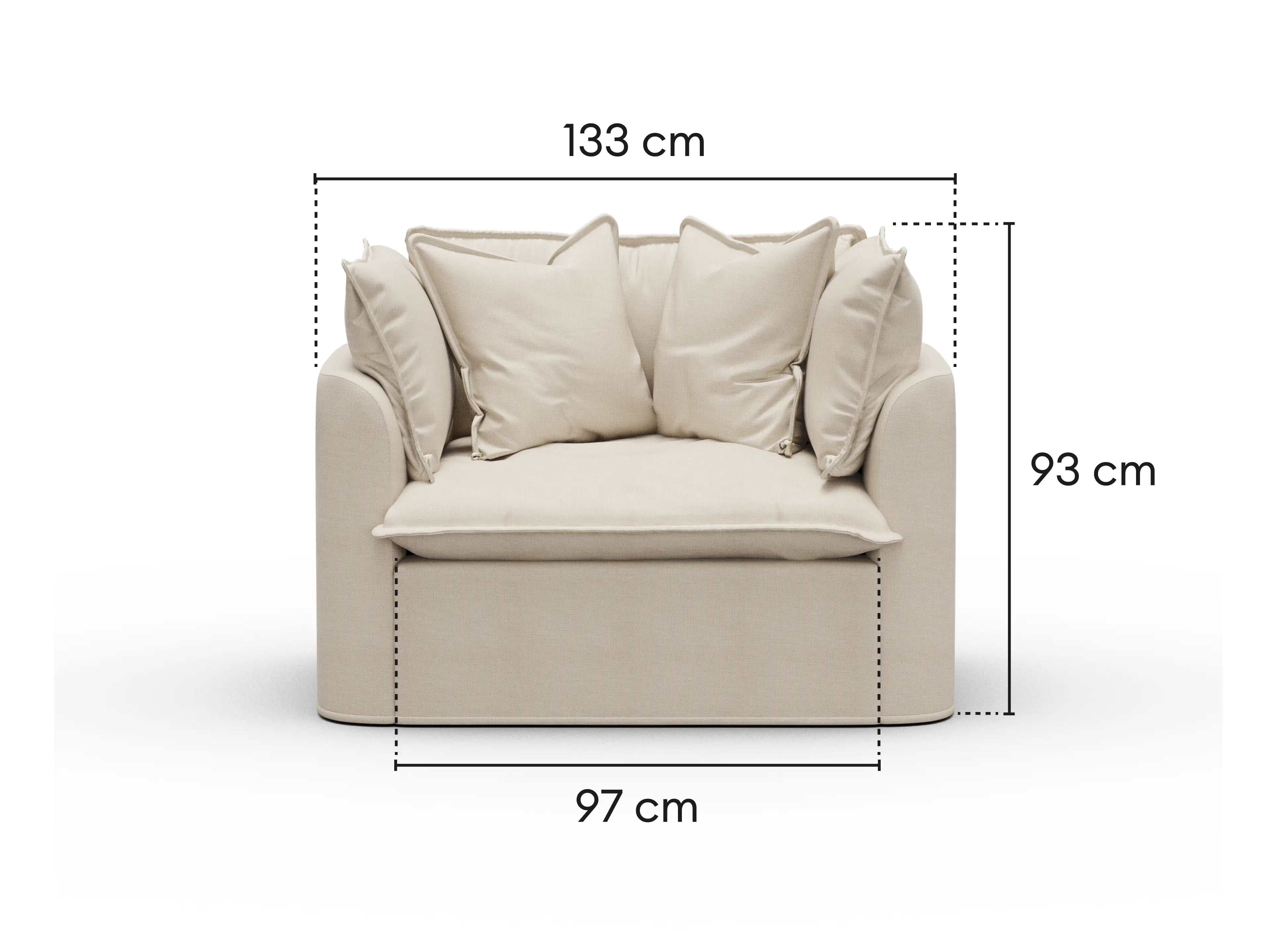 Dimensions diagram of Koala Tamworth Washable Covers armchair with cm measurements