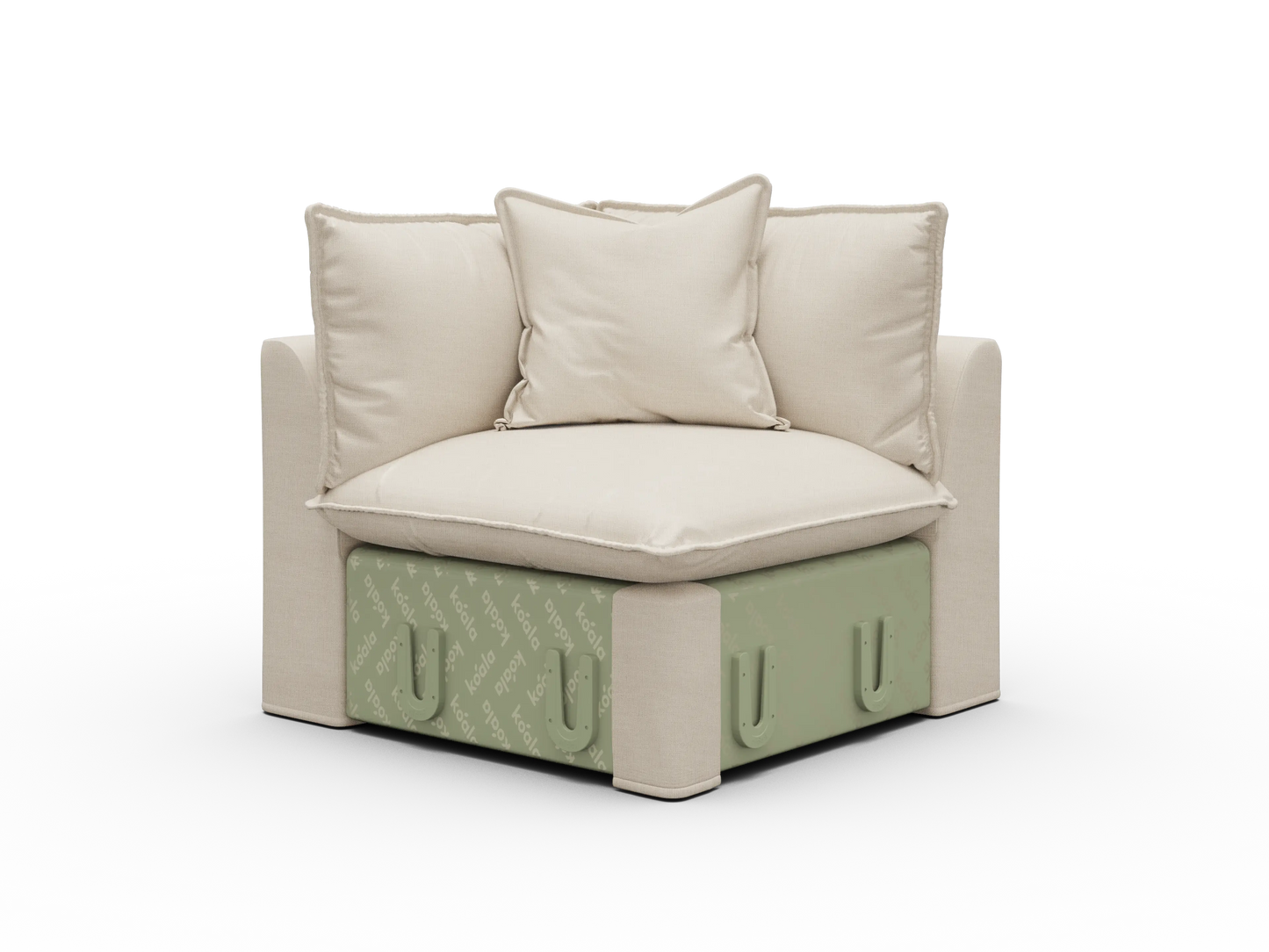 Koala Tamworth Washable Covers corner module in cream linen-look fabric on white background