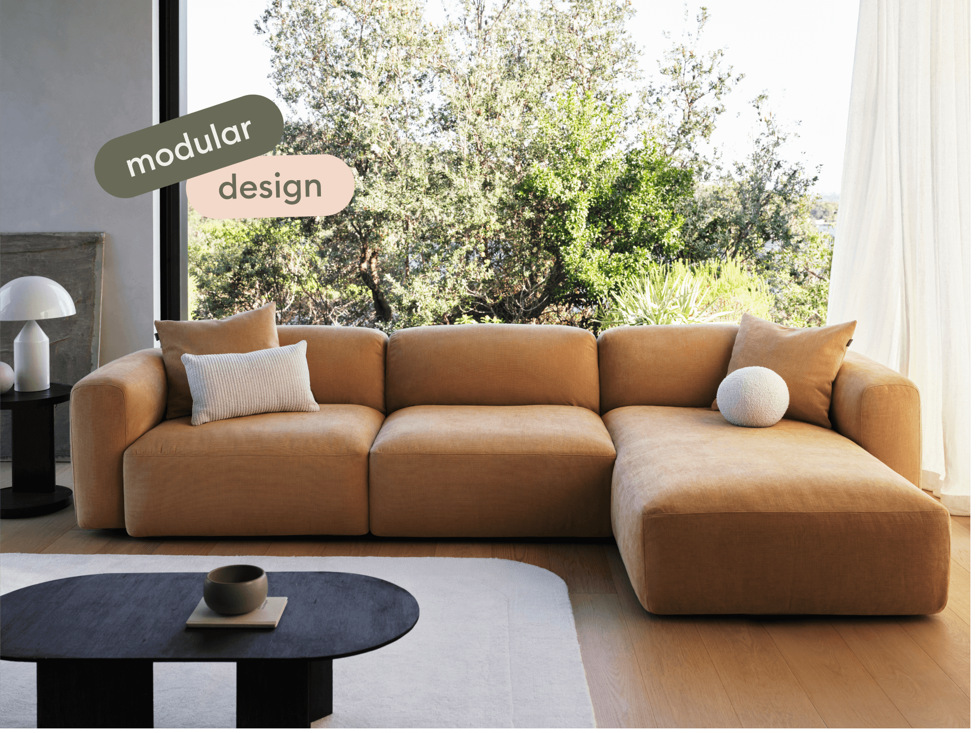 Torquay Modular Sofa - Chaise / Regular / 3 Sections / Bronzed Aussie