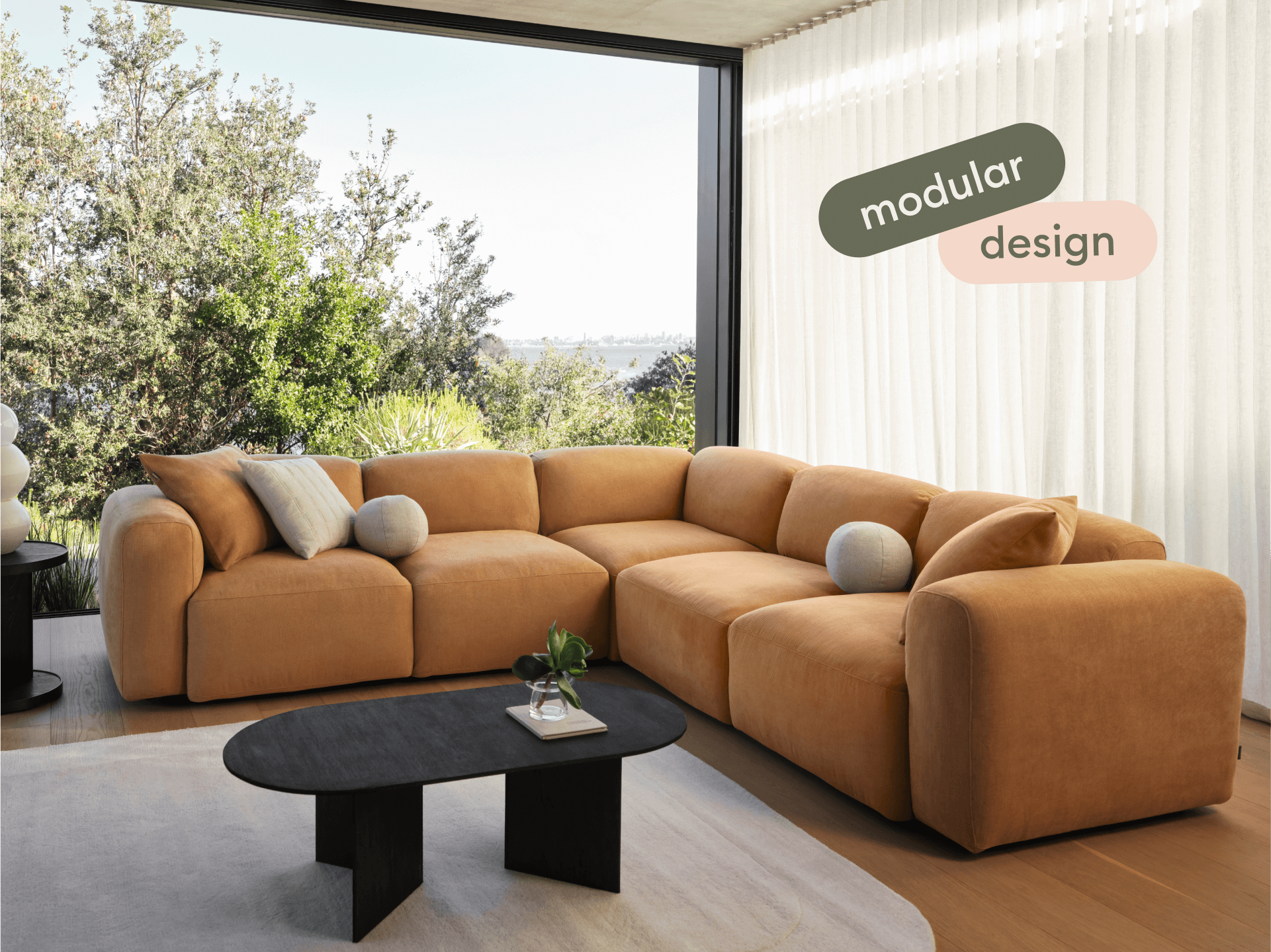 Torquay Modular Sofa - Corner / Regular / 5 Sections / Bronzed Aussie