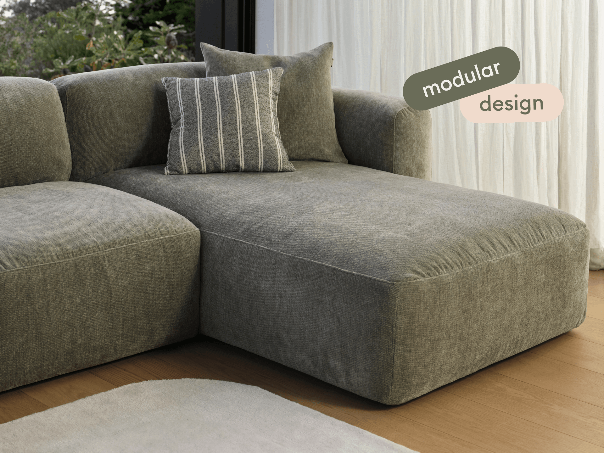 Torquay Modular Sofa - Chaise / Regular / 3 Sections / Forest Dawn (Luxe edition)