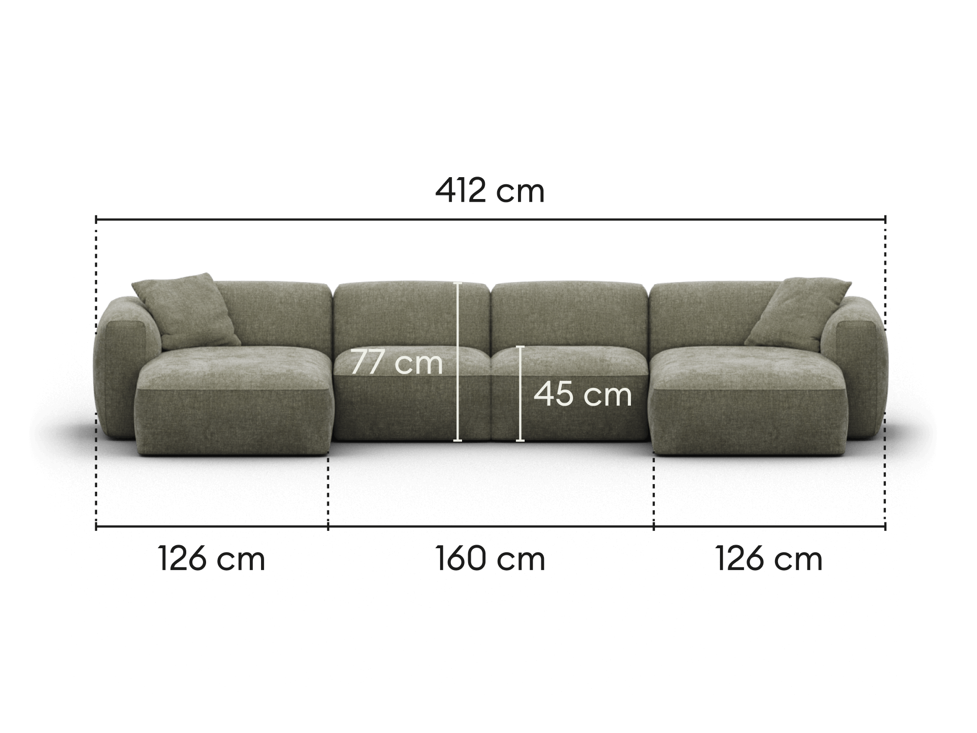 Torquay Modular Sofa - Forest Dawn (Luxe edition) / 4 Sections with 2 Chaises / Regular