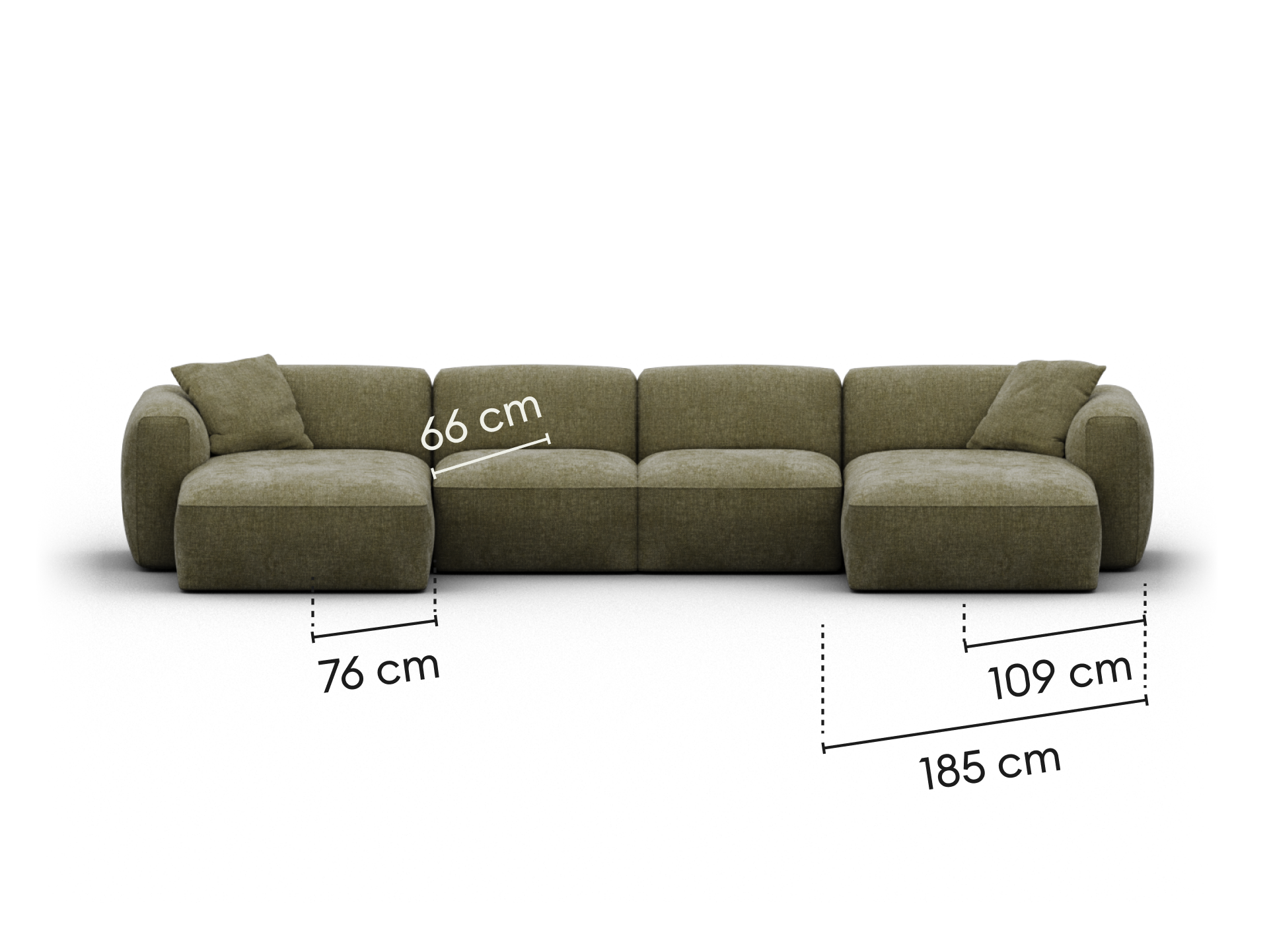 Torquay Modular Sofa - Regular / 4 Sections with 2 Chaises / Forest Dawn (Luxe edition)