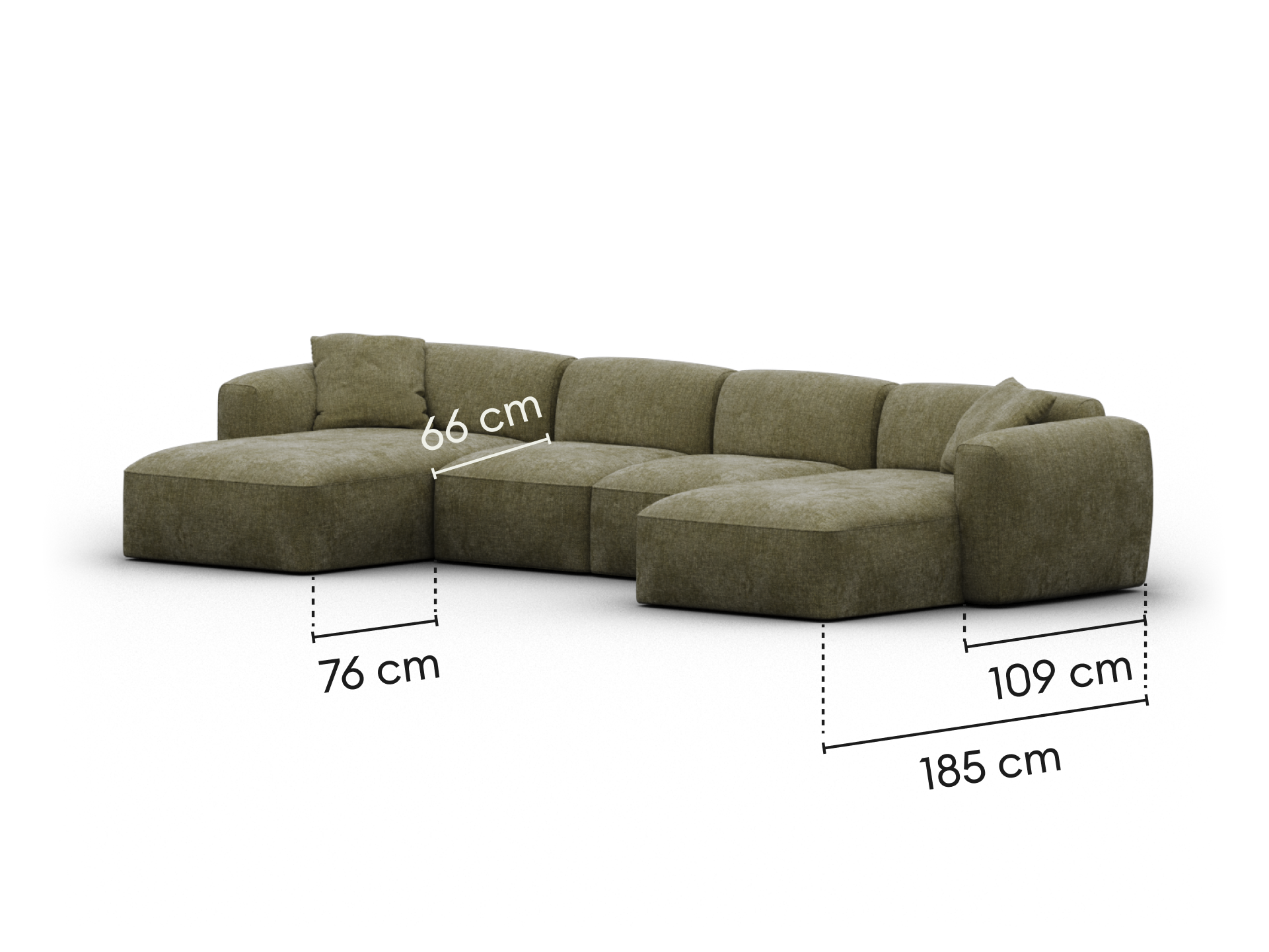 Torquay Modular Sofa - Regular / 4 Sections with 2 Chaises / Forest Dawn (Luxe edition)
