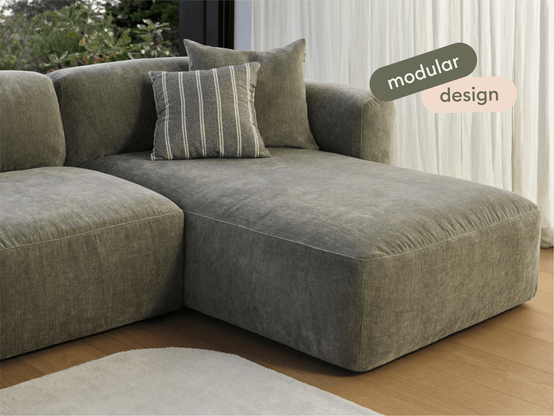 Torquay Modular Sofa - Corner / Regular / 5 Sections with Chaise / Forest Dawn (Luxe edition)