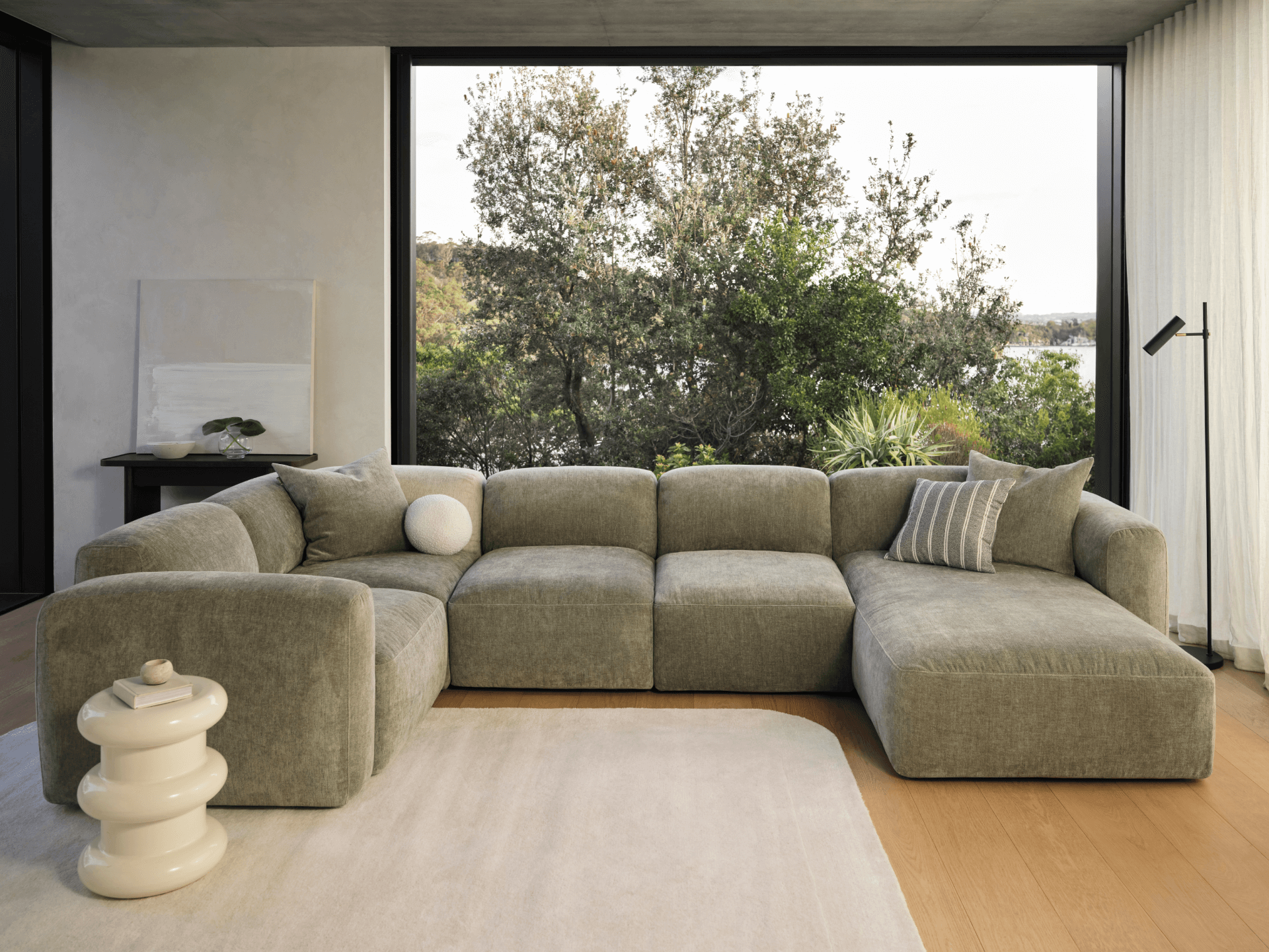 Torquay Modular Sofa - Extra Wide / 5 Sections with Chaise / Forest Dawn (Luxe edition)