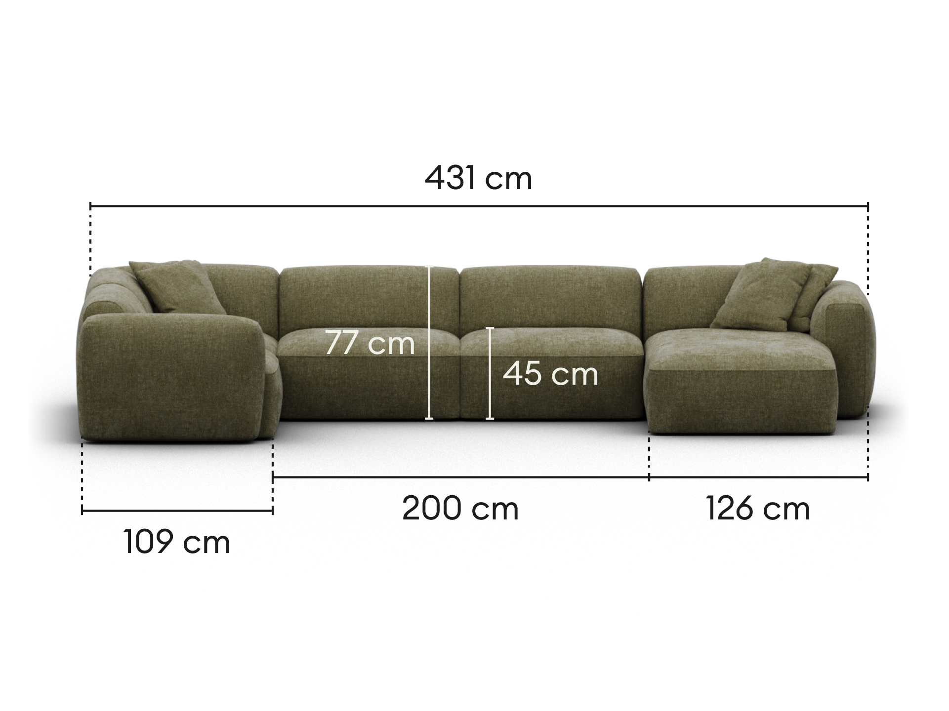 Torquay Modular Sofa - Extra Wide / 5 Sections with Chaise / Forest Dawn (Luxe edition)