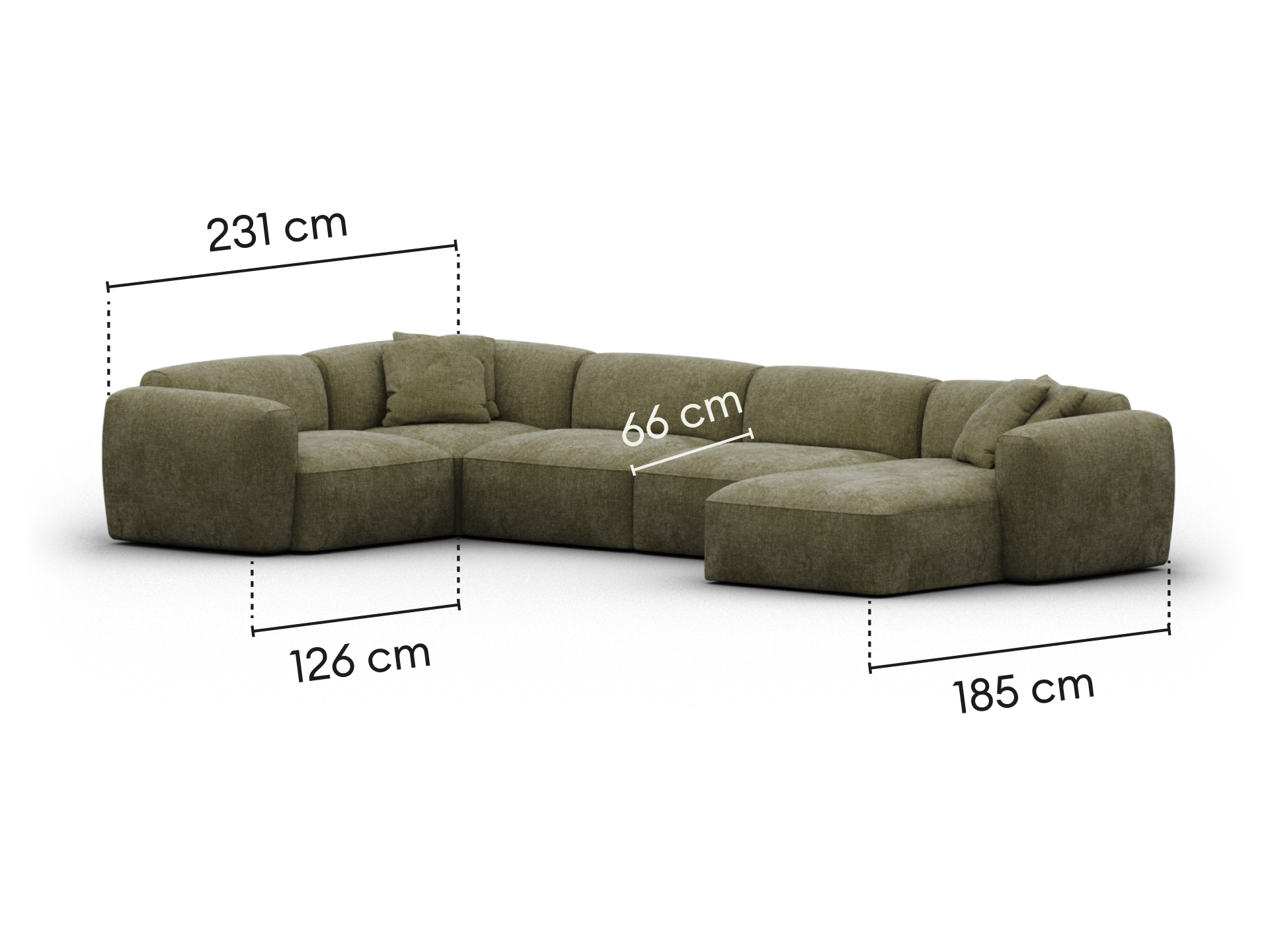 Torquay Modular Sofa - Extra Wide / 5 Sections with Chaise / Forest Dawn (Luxe edition)