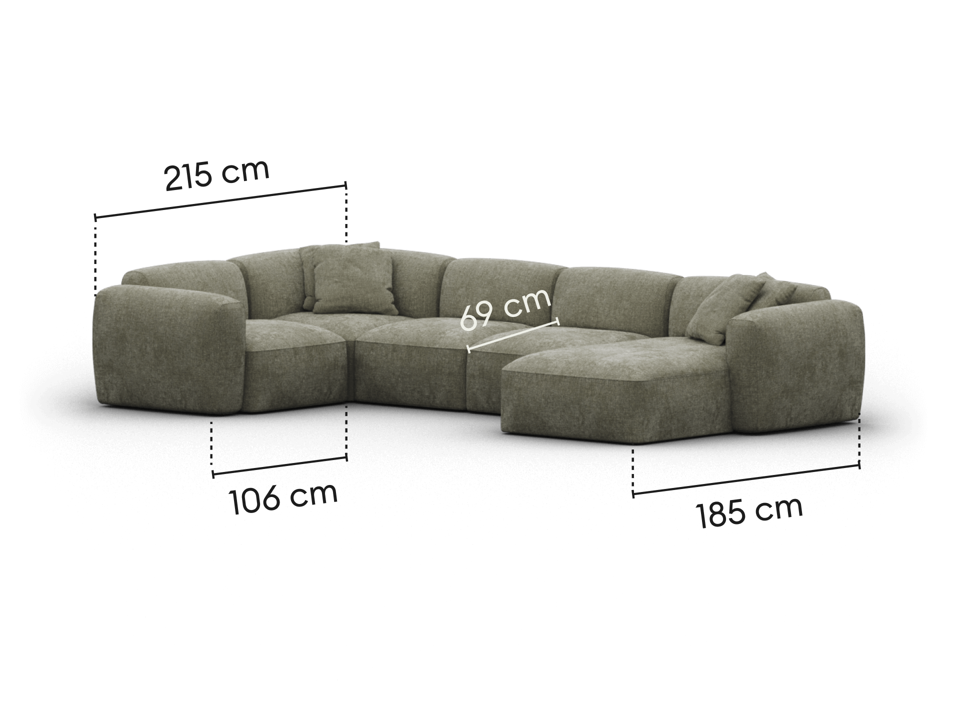Torquay Modular Sofa - Forest Dawn (Luxe edition) / 5 Sections with Chaise / Regular