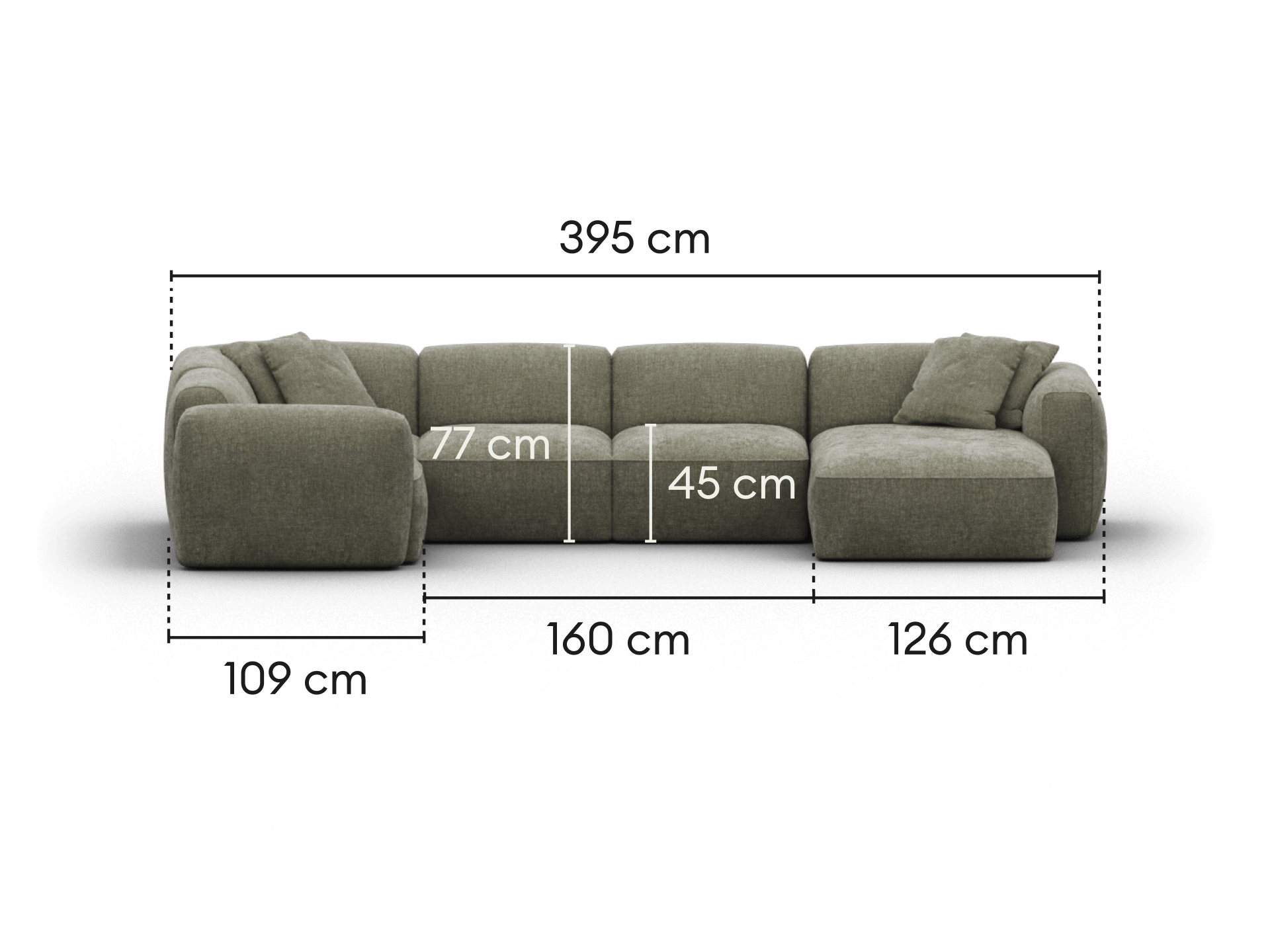 Torquay Modular Sofa - Forest Dawn (Luxe edition) / 5 Sections with Chaise / Regular