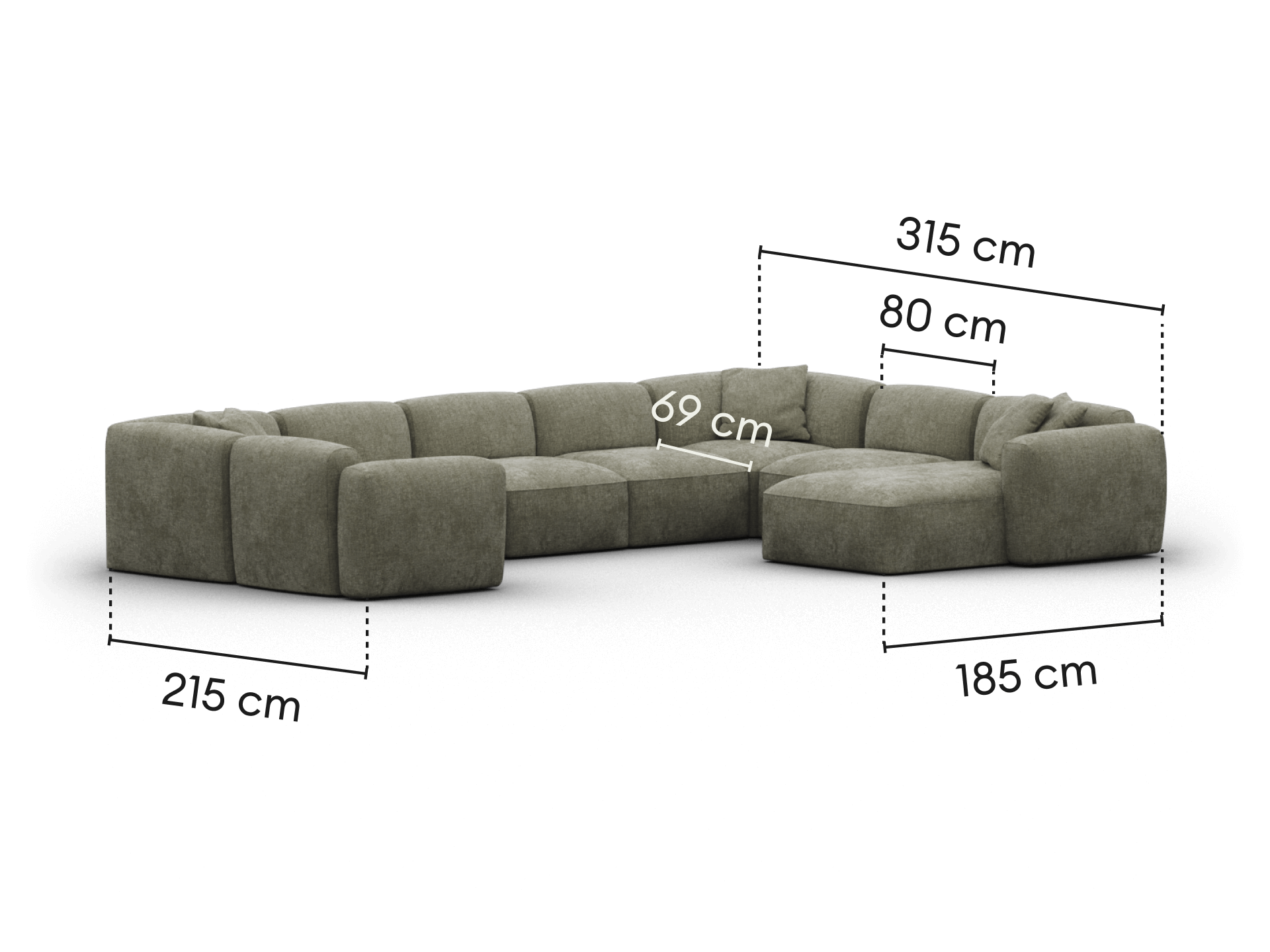 Torquay Modular Sofa - Forest Dawn (Luxe edition) / 8 Sections with Chaise / Regular