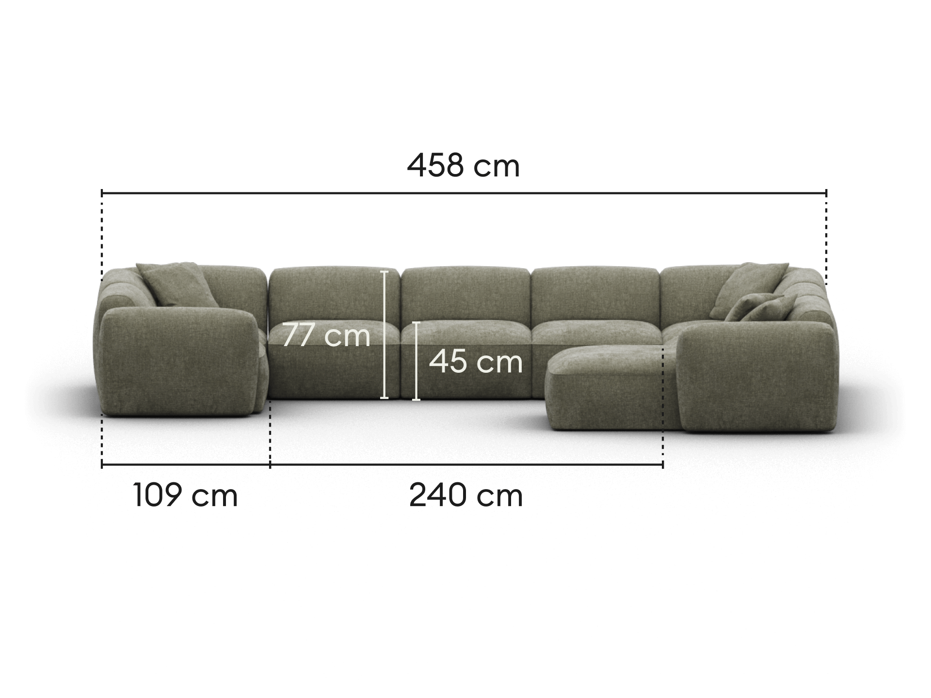 Torquay Modular Sofa - Forest Dawn (Luxe edition) / 8 Sections with Chaise / Regular