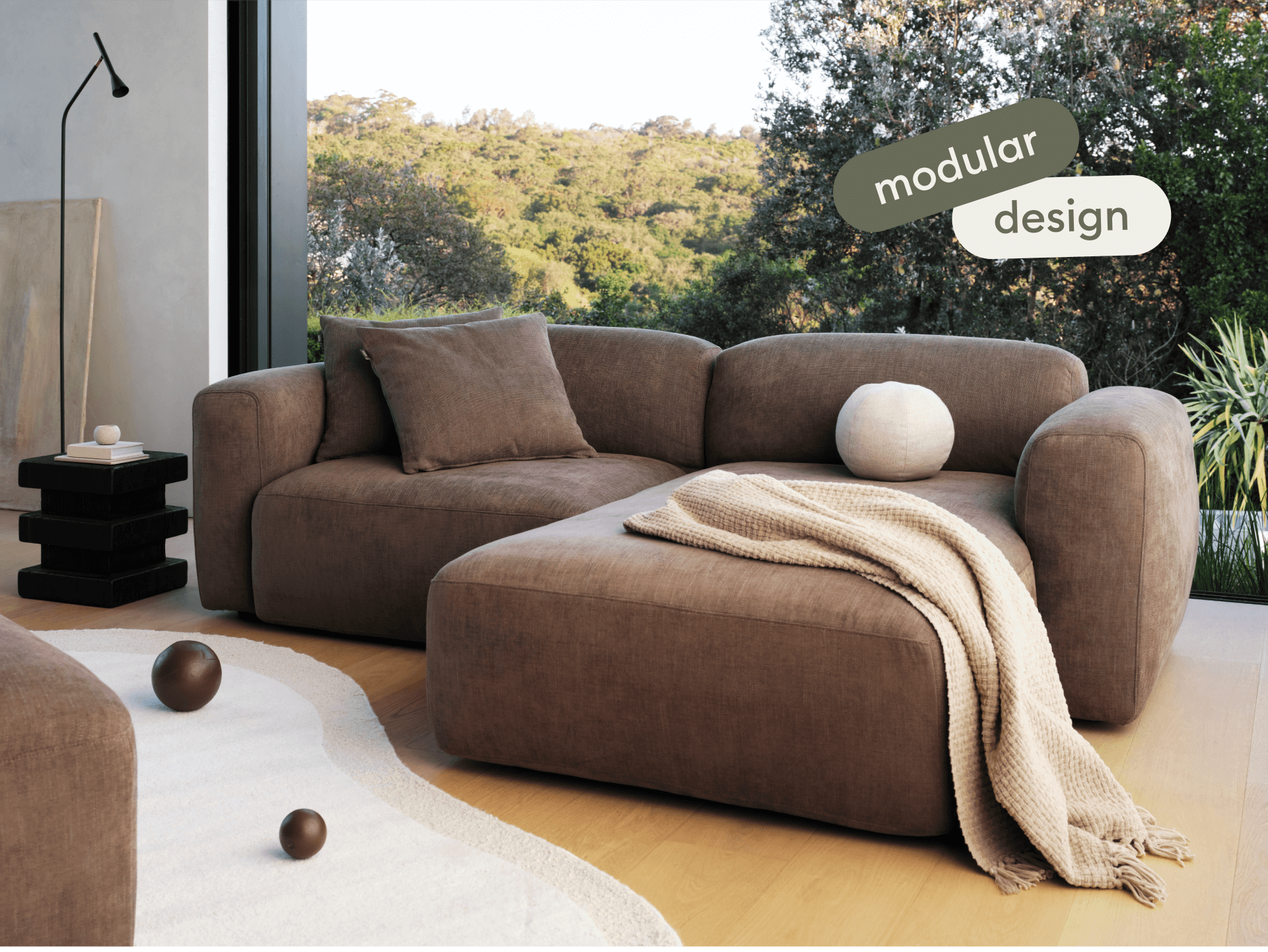 Torquay Modular Sofa - Chaise / Extra Wide / 2 Sections / Midnight Mocha