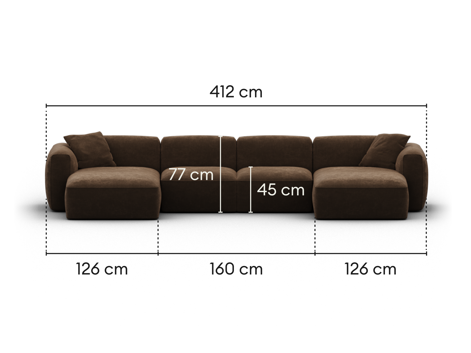 Torquay Modular Sofa - Regular / 4 Sections with 2 Chaises / Midnight Mocha