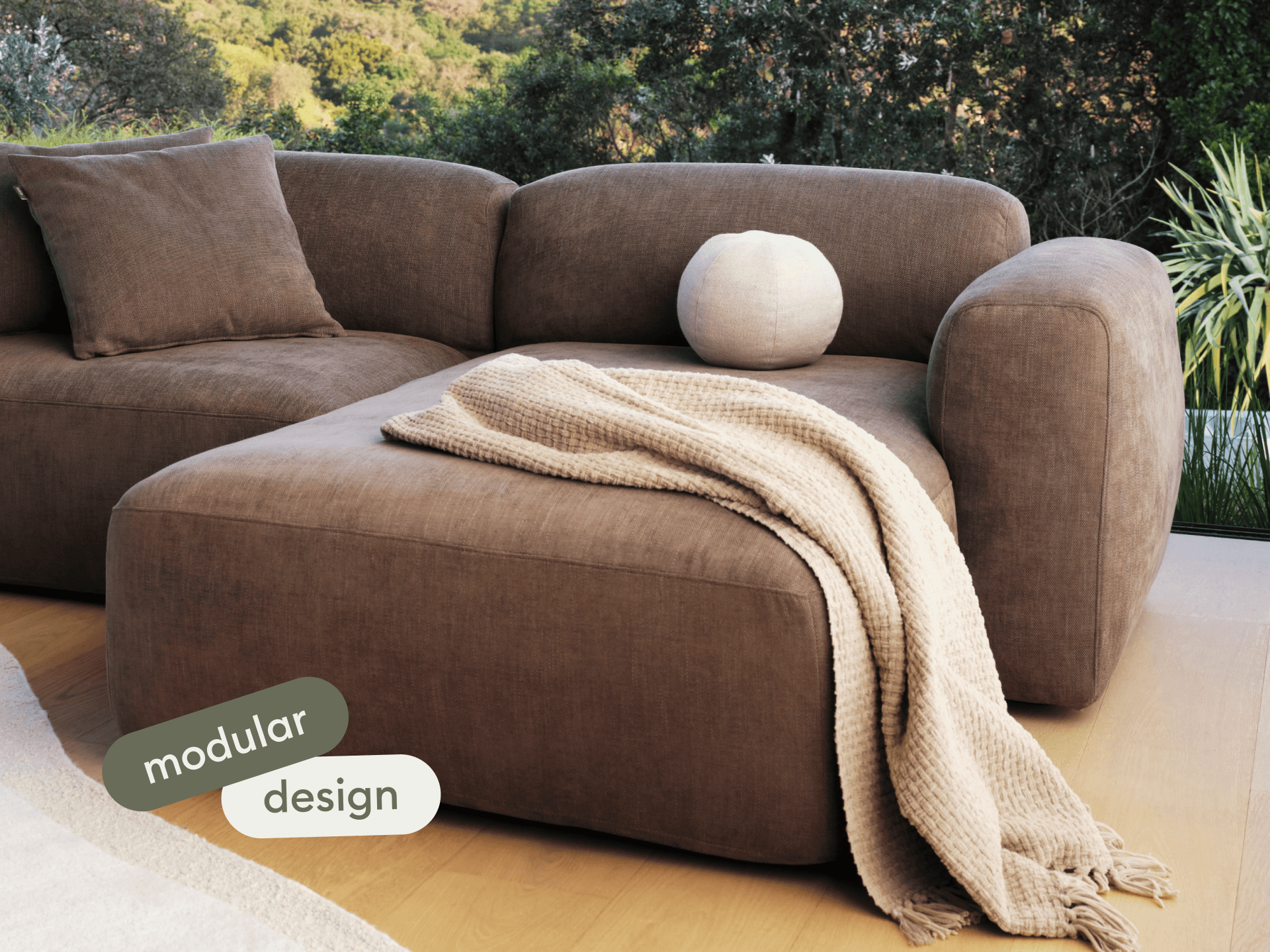Torquay Modular Sofa - Corner / Regular / 5 Sections with Chaise / Midnight Mocha