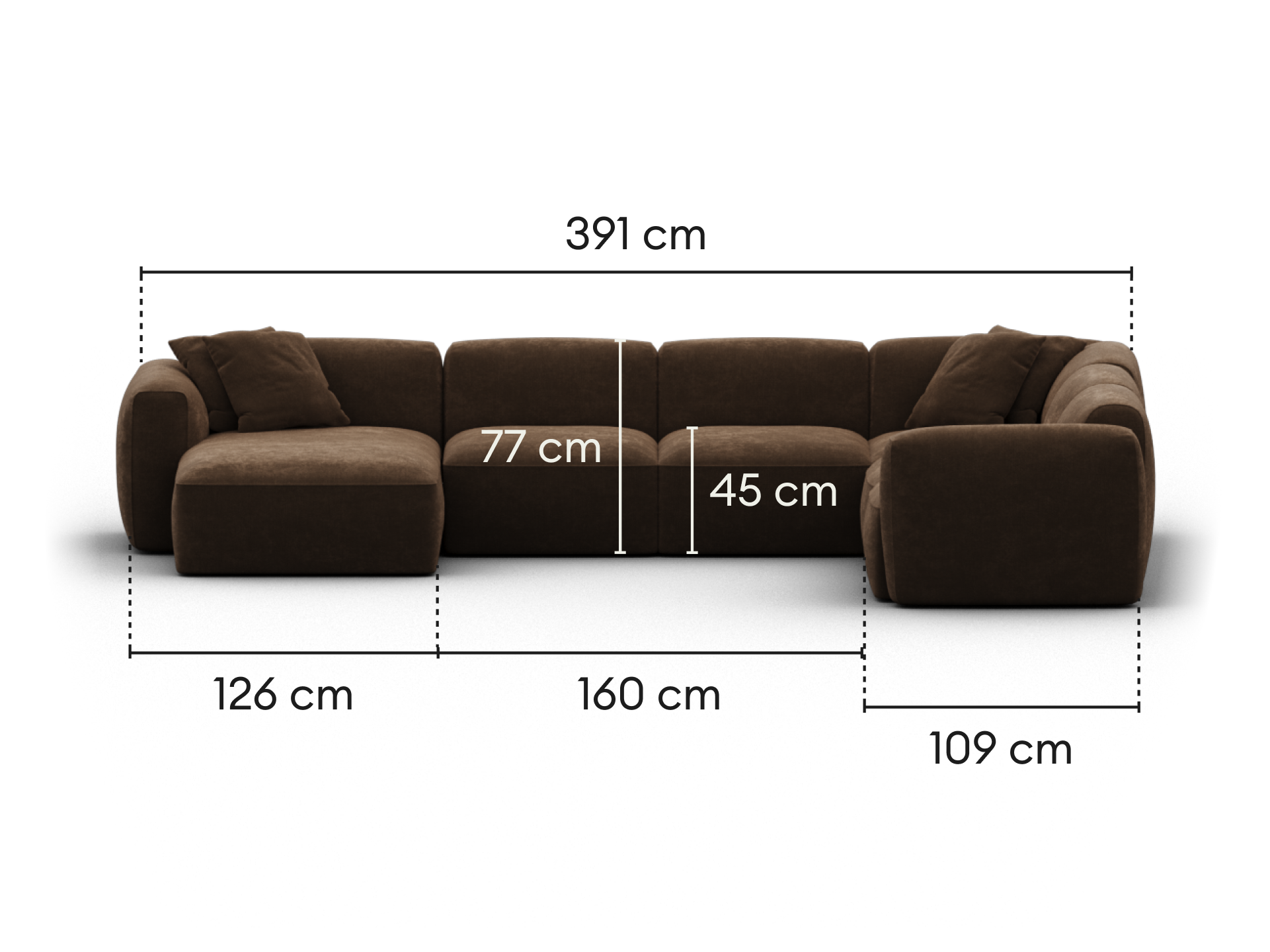 Torquay Modular Sofa - Regular / 6 Sections with Chaise / Midnight Mocha