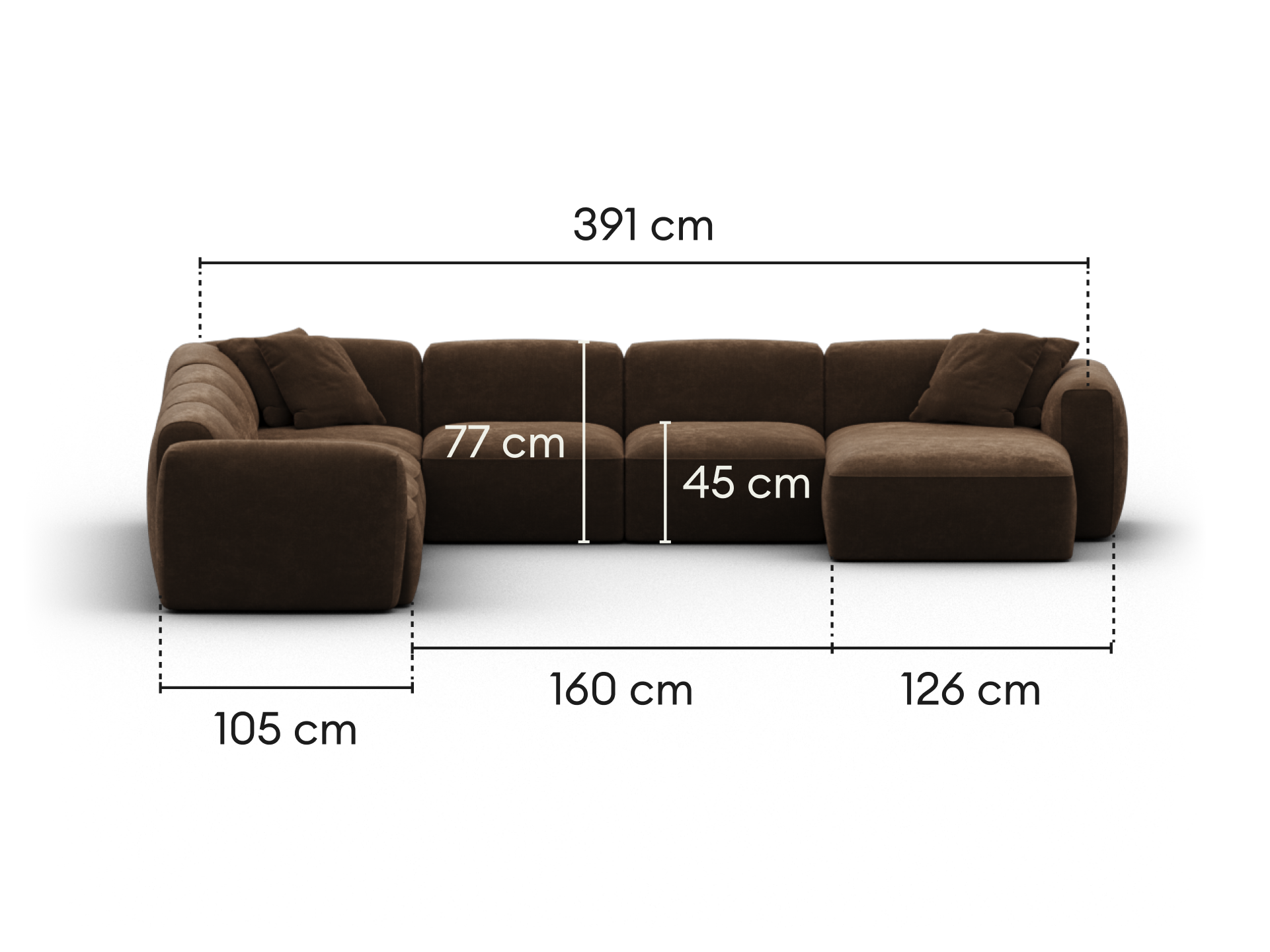 Torquay Modular Sofa - Regular / 7 Sections with Chaise / Midnight Mocha