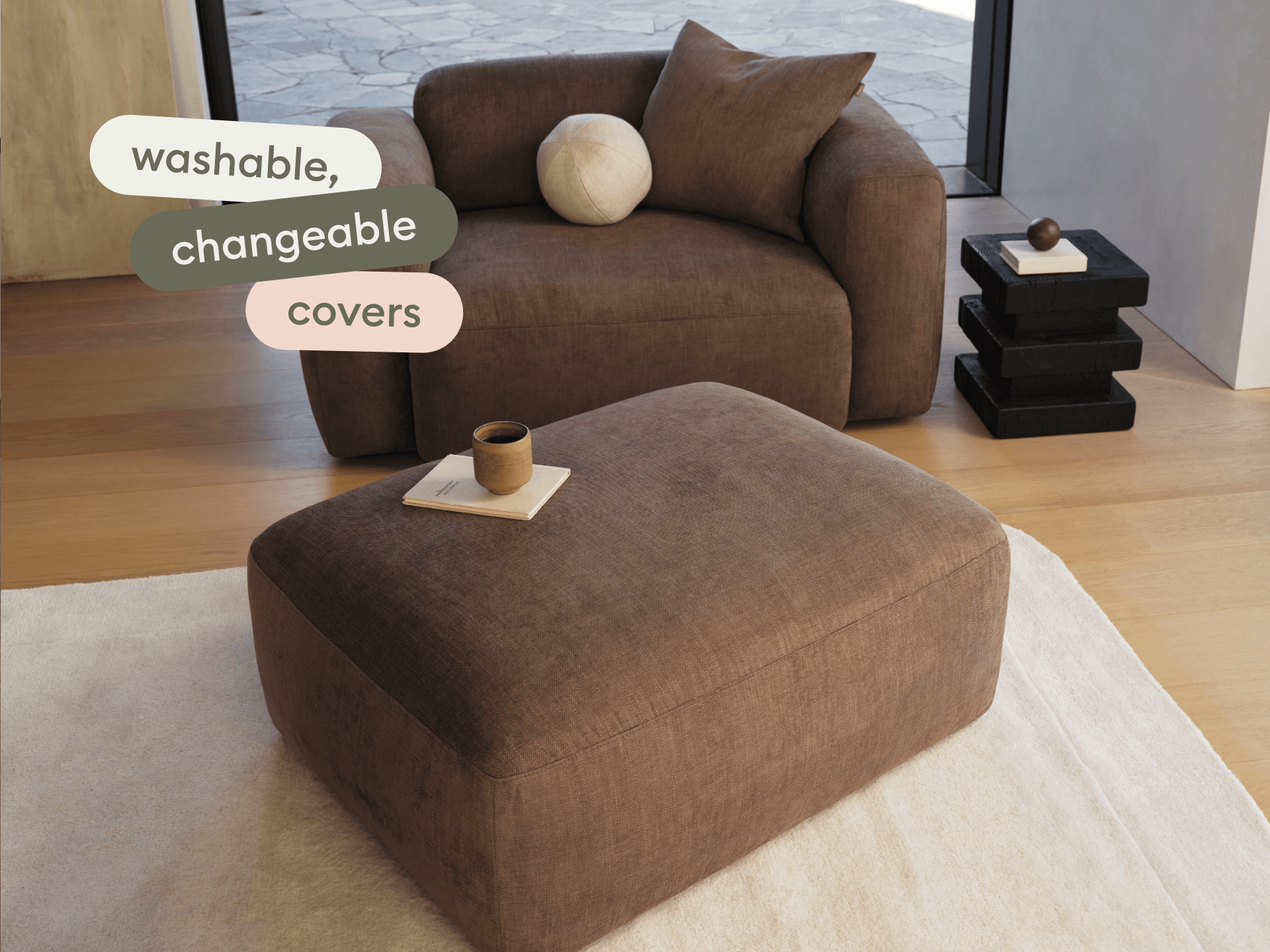 Torquay Modular Ottoman - Extra Wide / Midnight Mocha