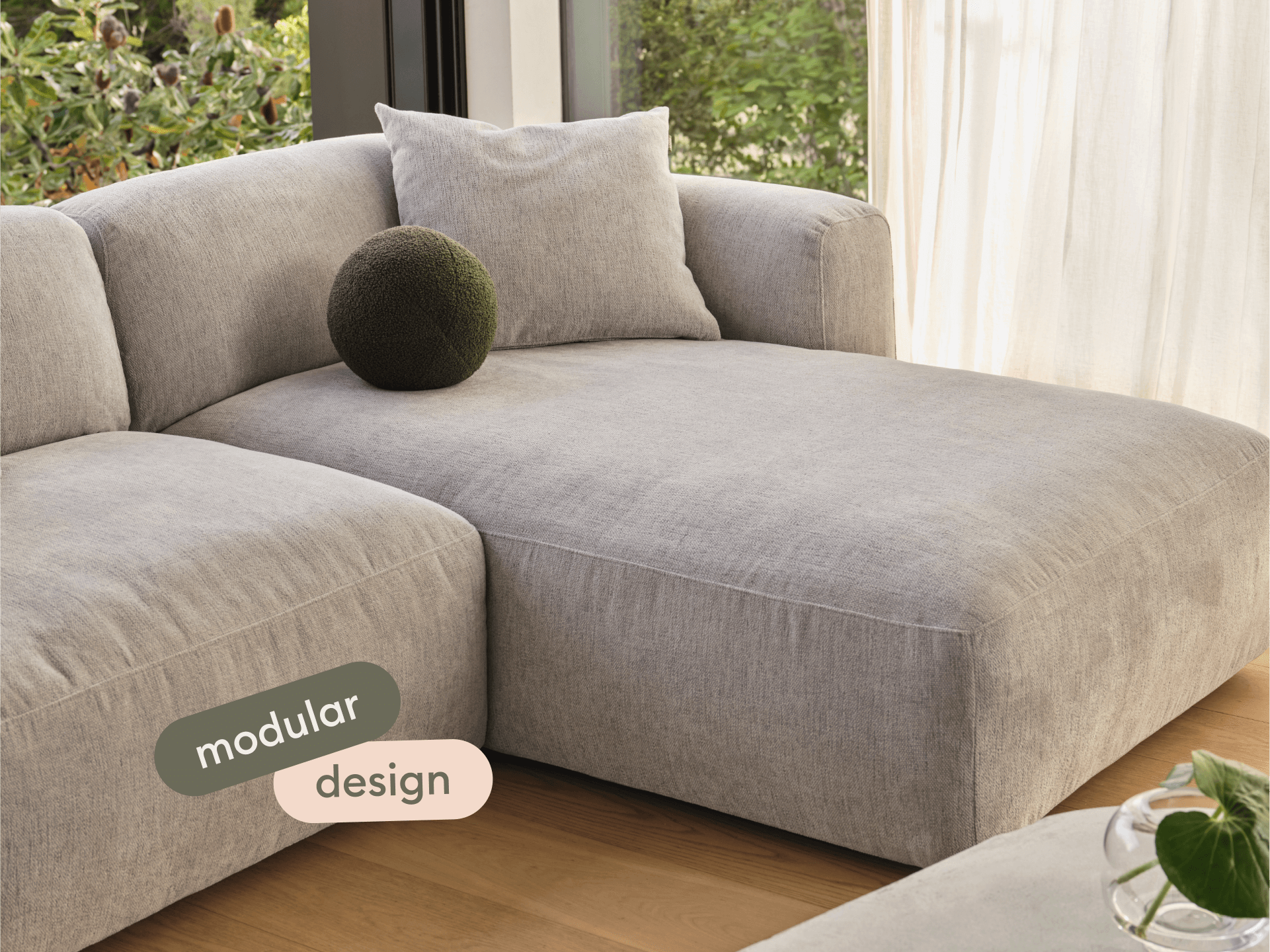 Torquay Modular Sofa - Chaise / Regular / 2 Sections / Moonlit Silver (Luxe edition)