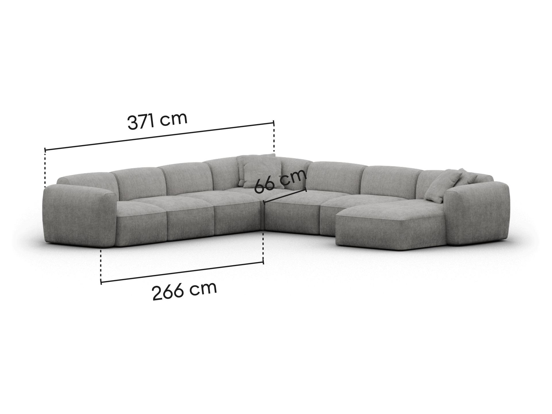 Torquay Modular Sofa - Corner / Regular / 7 Sections with Chaise / Moonlit Silver (Luxe edition)