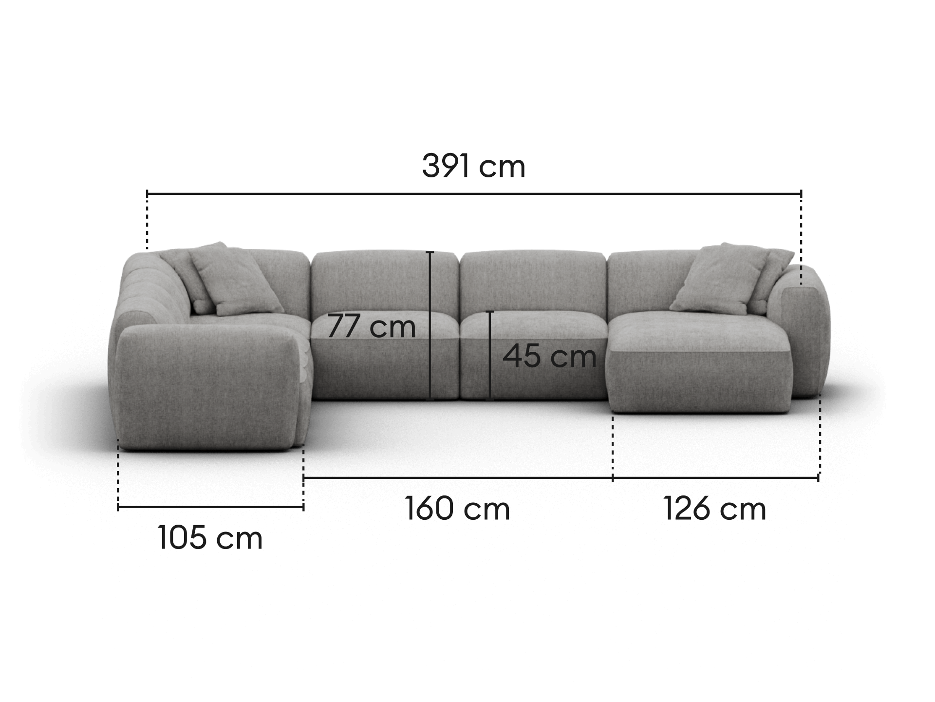 Torquay Modular Sofa - Corner / Regular / 7 Sections with Chaise / Moonlit Silver (Luxe edition)