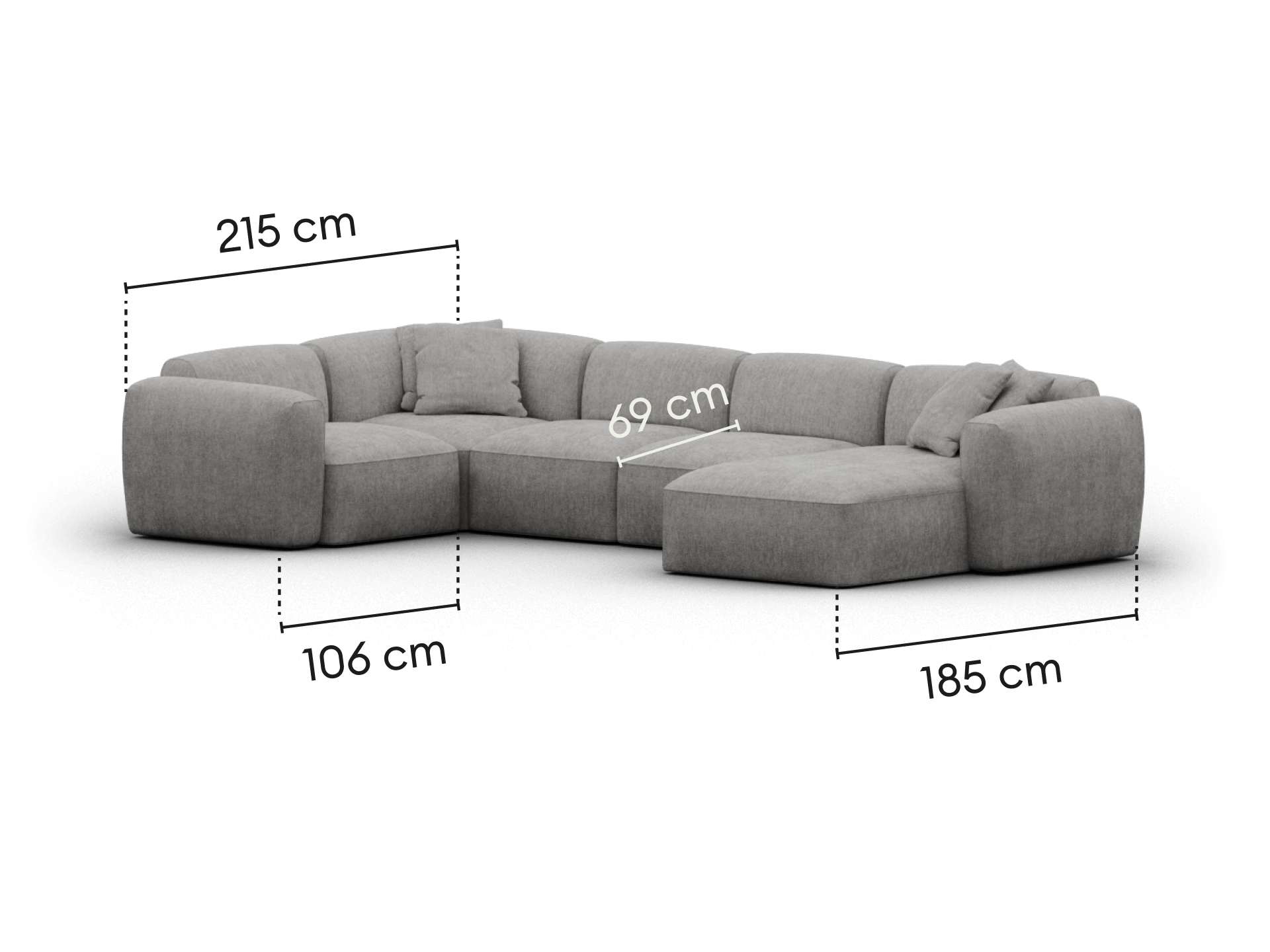 Torquay Modular Sofa - Regular / 5 Sections with Chaise / Moonlit Silver (Luxe edition)