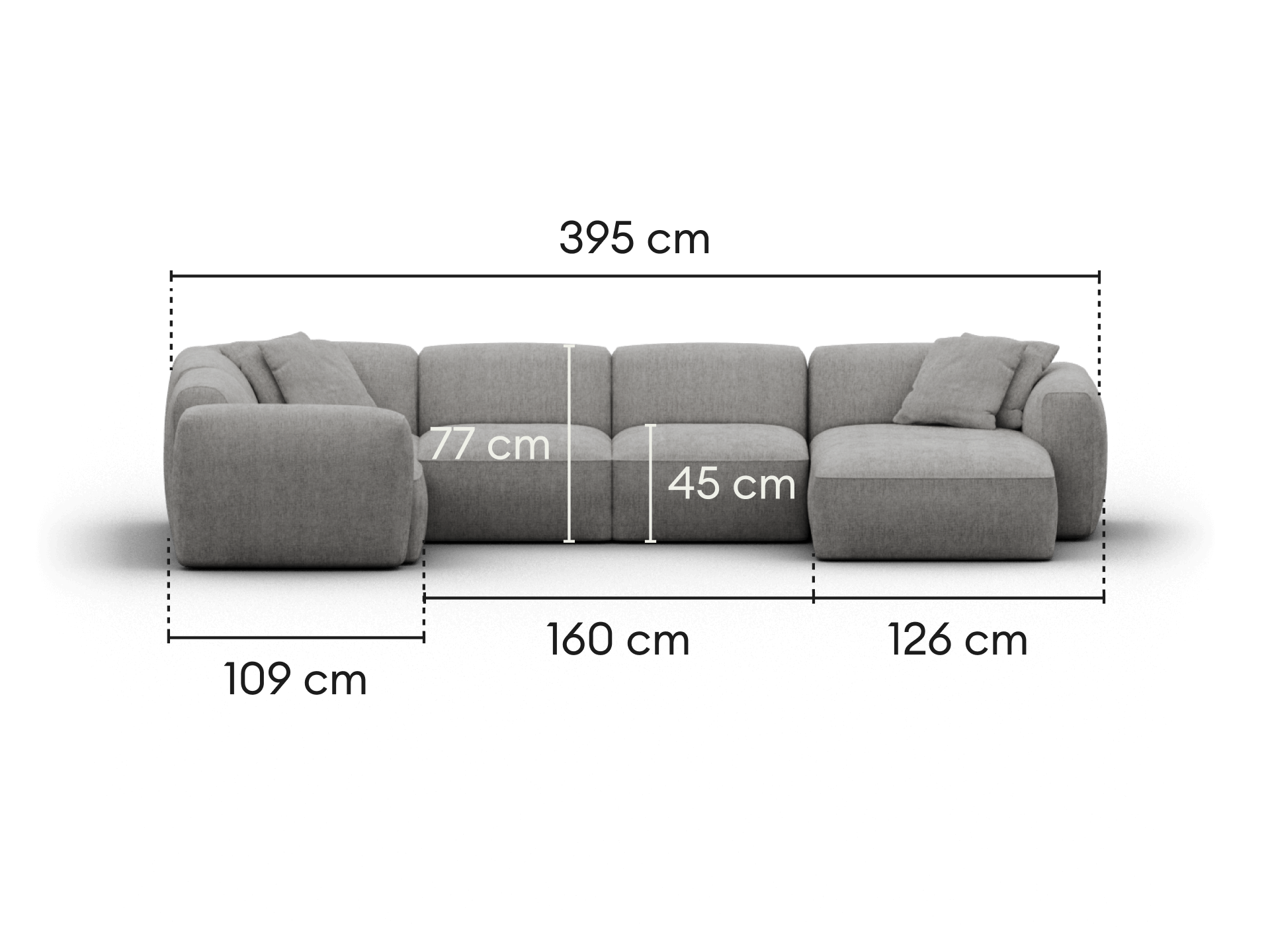 Torquay Modular Sofa - Regular / 5 Sections with Chaise / Moonlit Silver (Luxe edition)