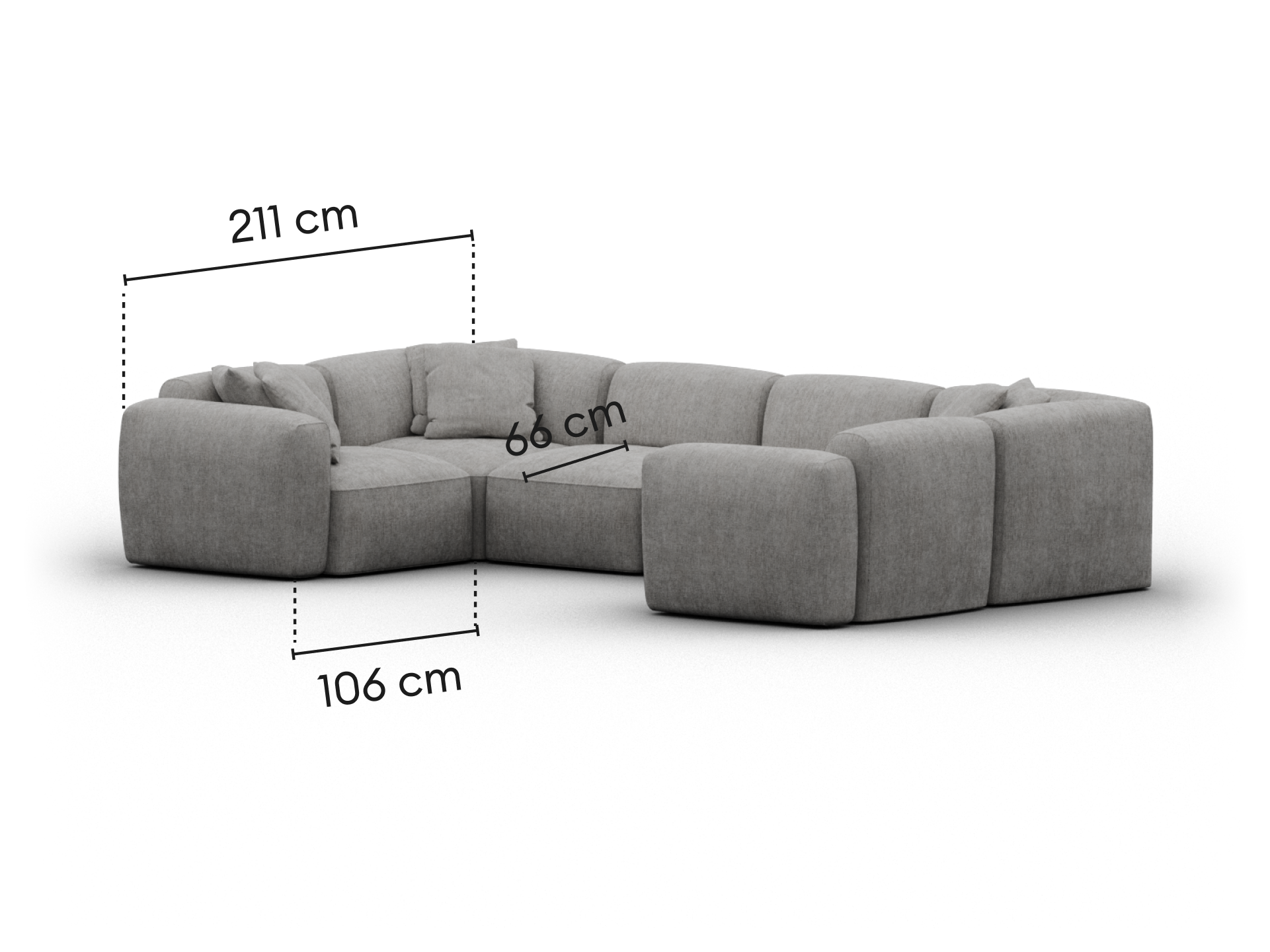 Torquay Modular Sofa - Moonlit Silver (Luxe edition) / 6 Sections / Regular