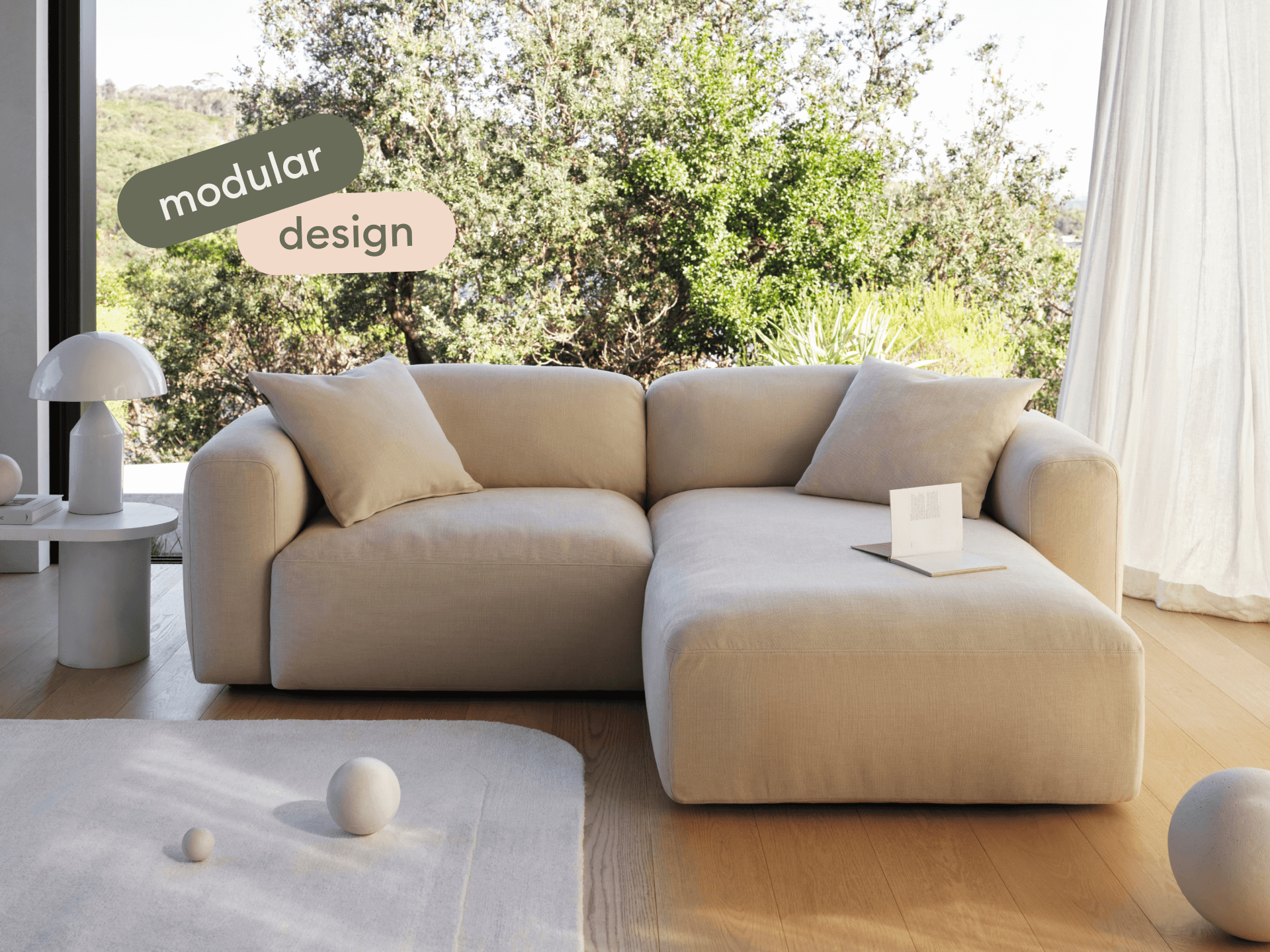 Torquay Modular Sofa - Chaise / Regular / 2 Sections / Pearl Moon