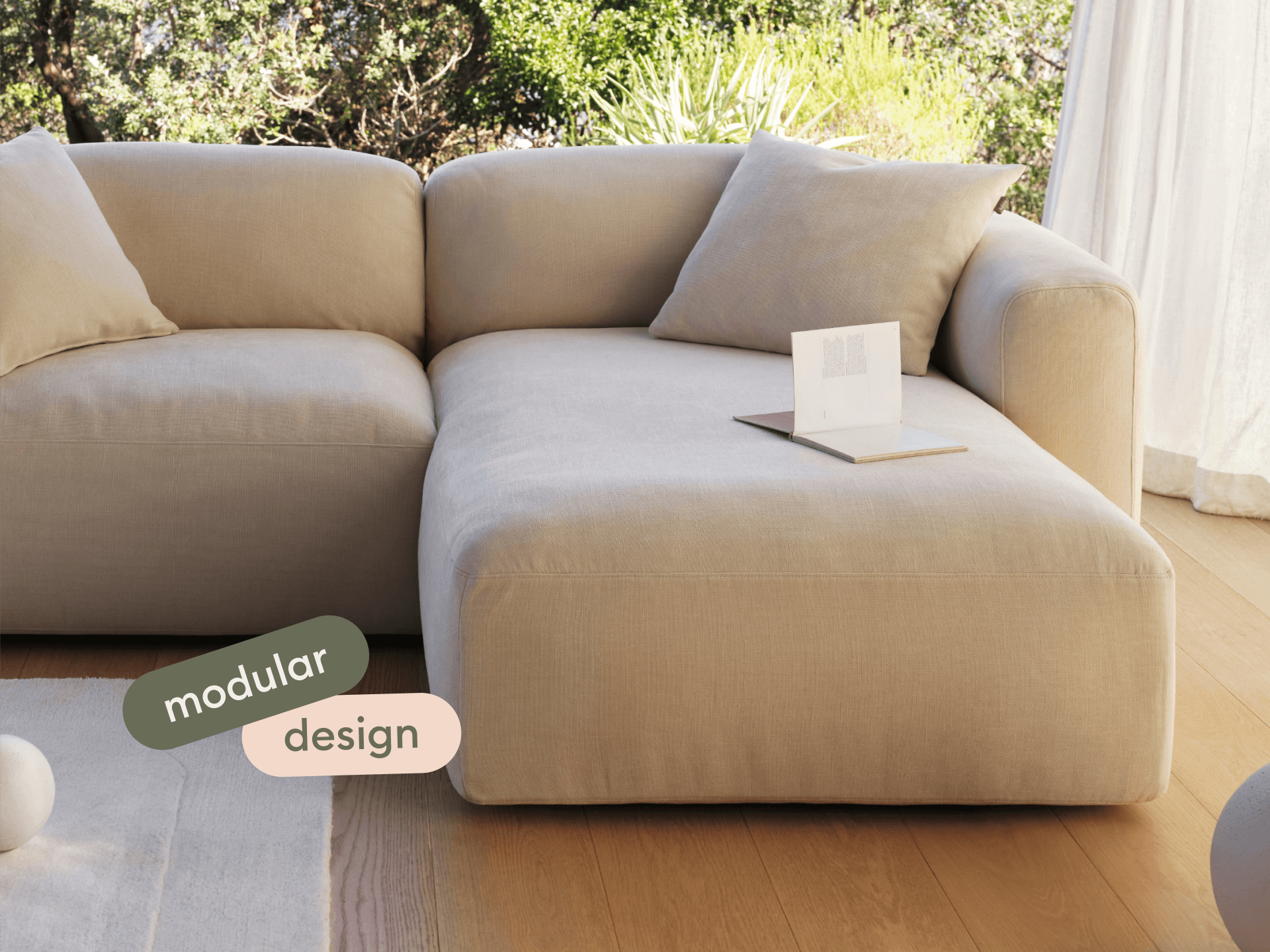 Torquay Modular Sofa - Pearl Moon / 5 Sections with Chaise / Regular