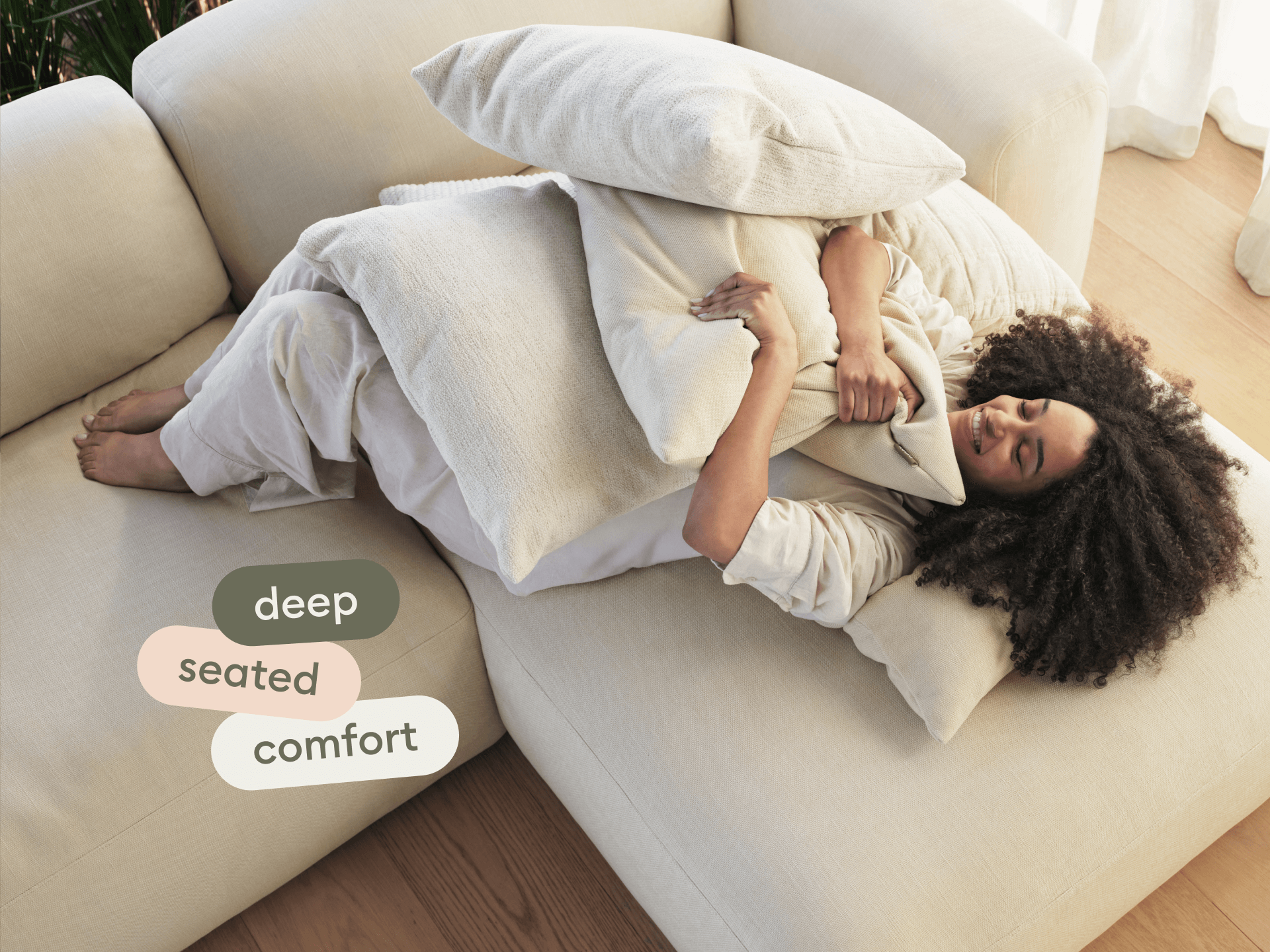 Torquay Modular Sofa - Regular / 6 Sections with Chaise / Pearl Moon
