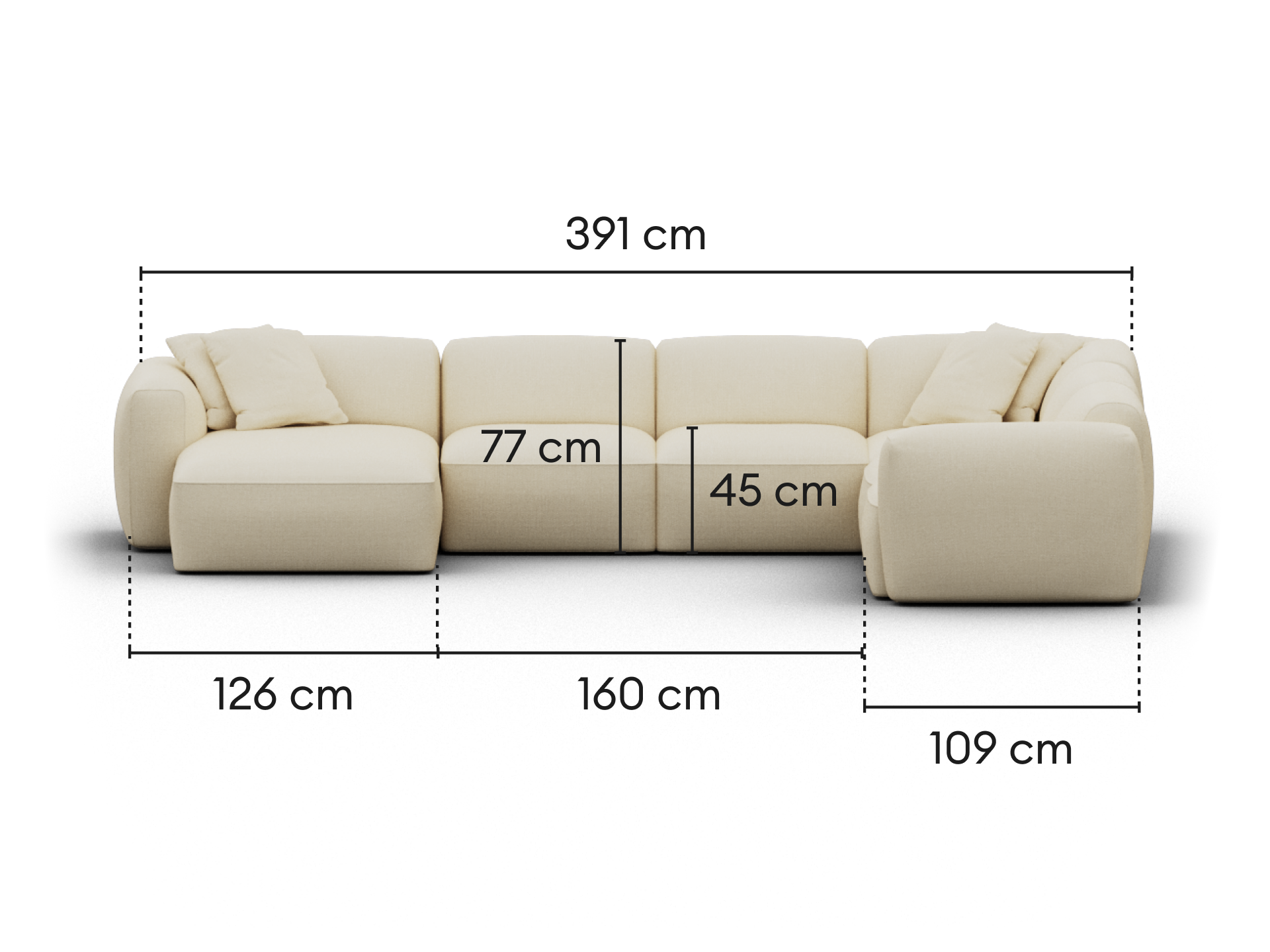 Torquay Modular Sofa - Regular / 6 Sections with Chaise / Pearl Moon
