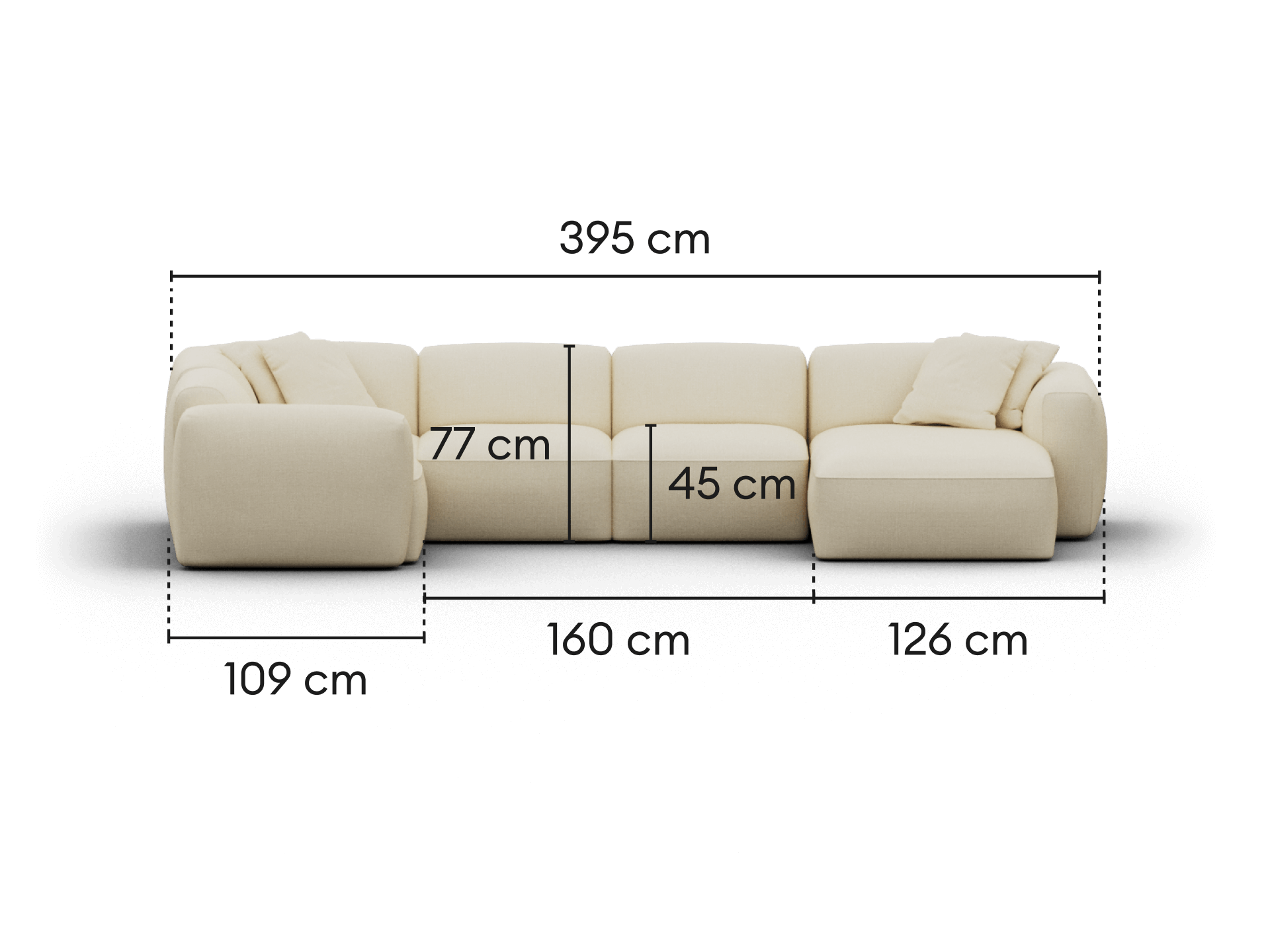 Torquay Modular Sofa - Pearl Moon / 5 Sections with Chaise / Regular