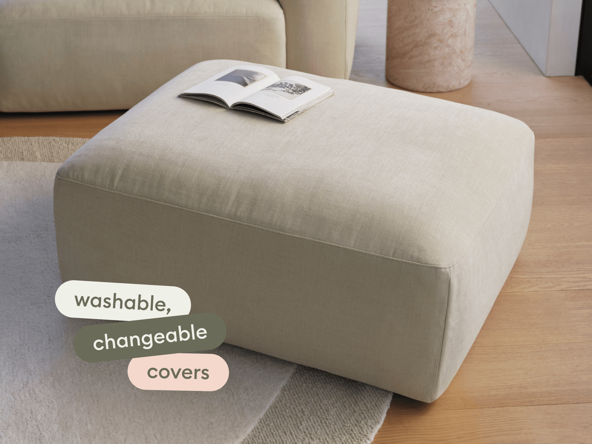 Torquay Modular Ottoman - Extra Wide / Pearl Moon