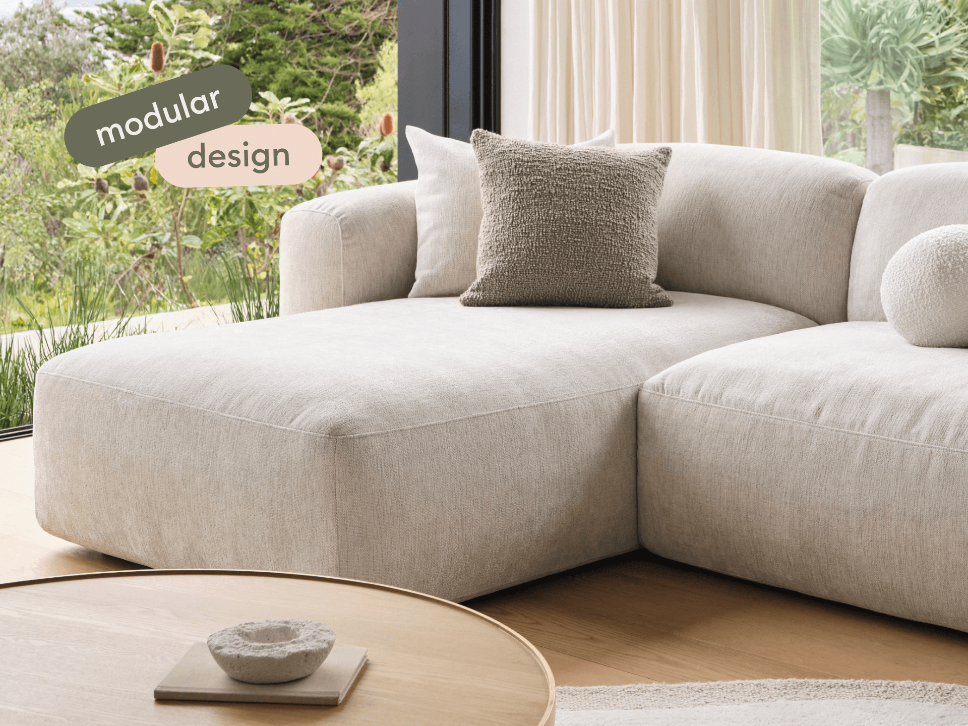 Torquay Modular Sofa - Chaise / Extra Wide / 2 Sections / Silver Sand (Luxe edition)