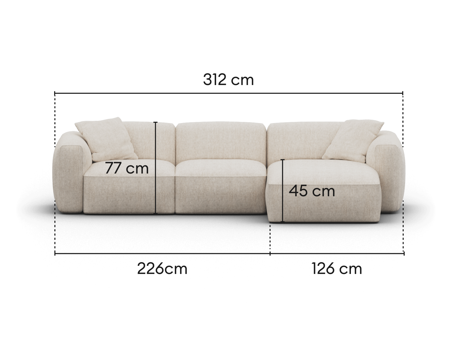 Torquay Modular Sofa - Regular / 3 Sections / Silver Sand (Luxe edition)