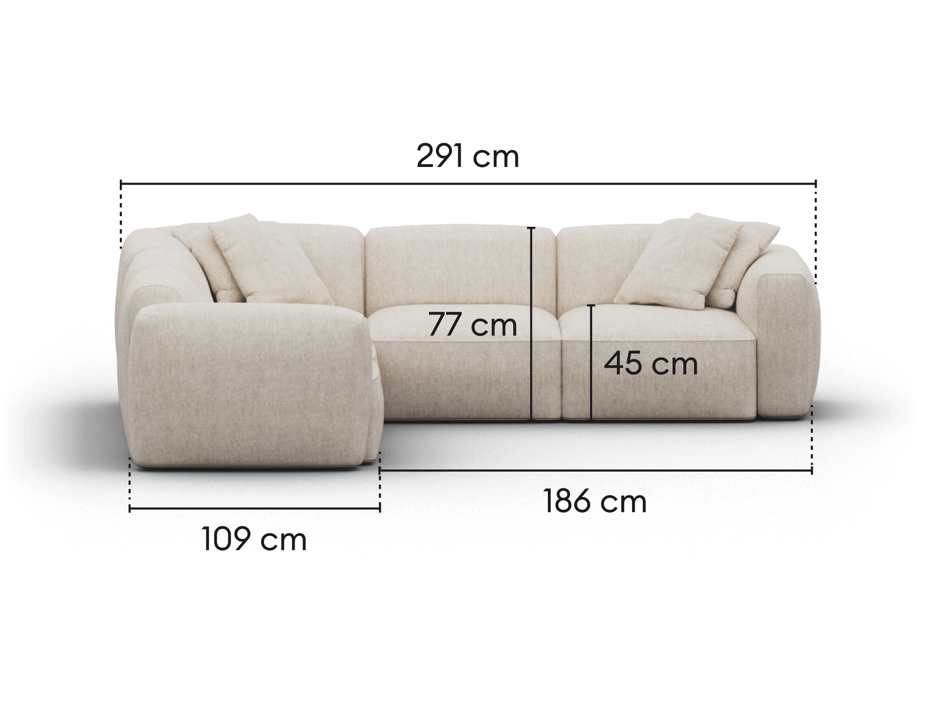 Torquay Modular Sofa - Regular / 5 Sections / Silver Sand (Luxe edition)